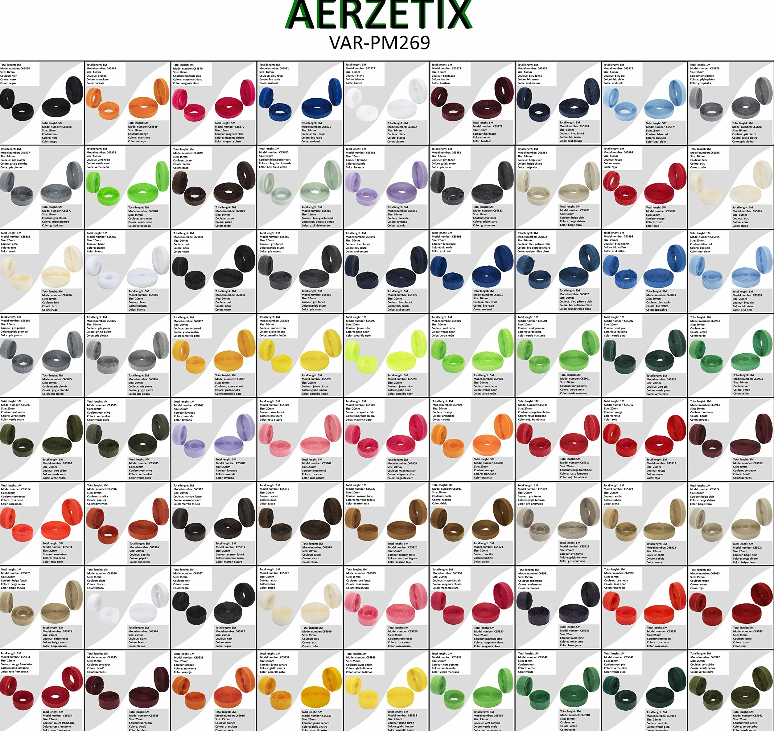 AERZETIX Bande scratch 25 mm 1 mètre auto-agrippant serre câbles ruban attache sangle beige foncé polyamide polyester