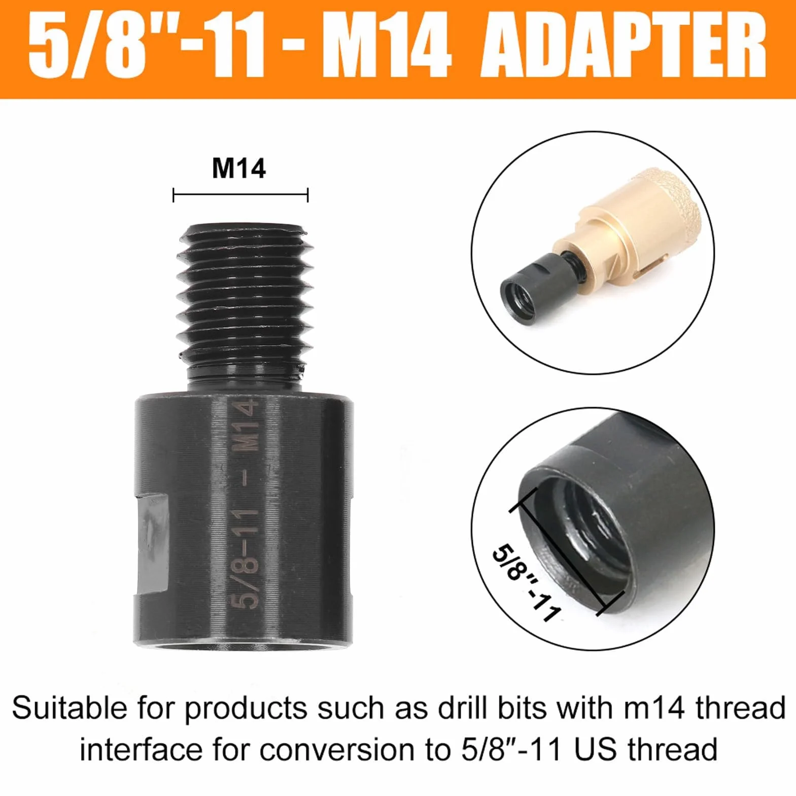 Ensemble d'adaptateurs de filetage acier allié 5/8" vers M14 et M14 vers 5/8", 2 pièces