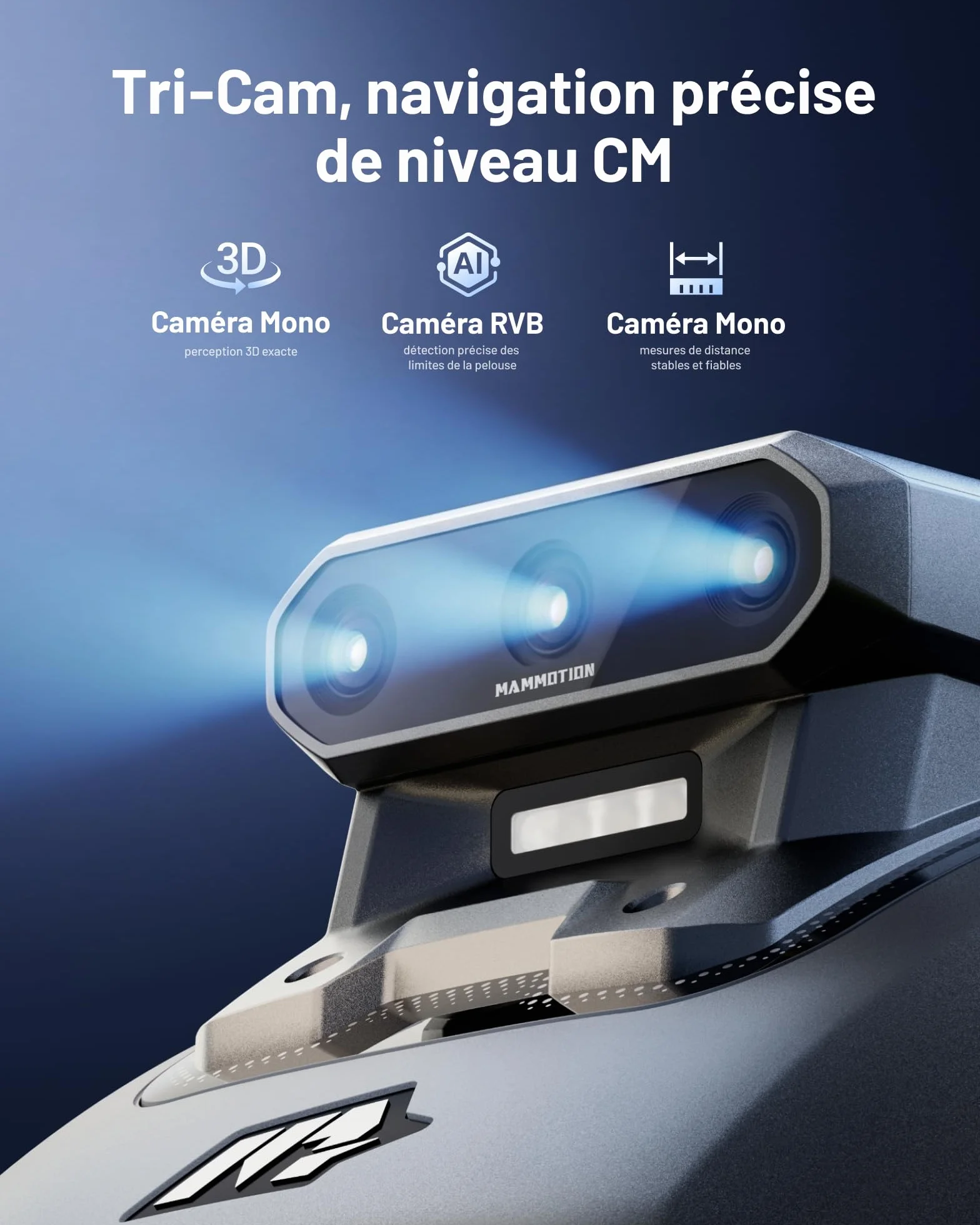 MAMMOTION YUKA Mini 2 500 Robot Tondeuse, 3 Jeux Lames, 500m², Zéro Perte Signal, AI Trois Caméras