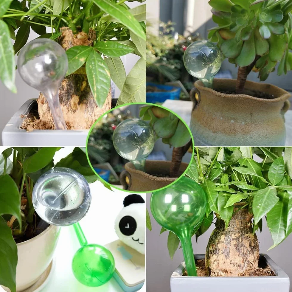 Lot de 18 boules d'irrigation pour plantes, petites plantes, 13 x 5 cm, boules d'irrigation, boules d'irrigation, pour l'intérieur et l'extérieur, vert + transparent