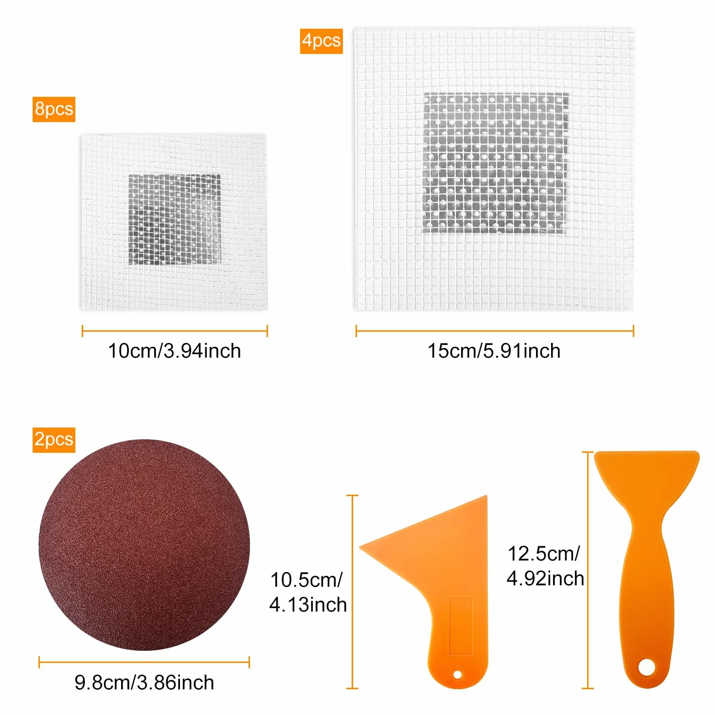 Lot de 12 feuilles de patch de réparation murale en aluminium autocollant avec 2 papiers abrasifs et 2 grattoirs