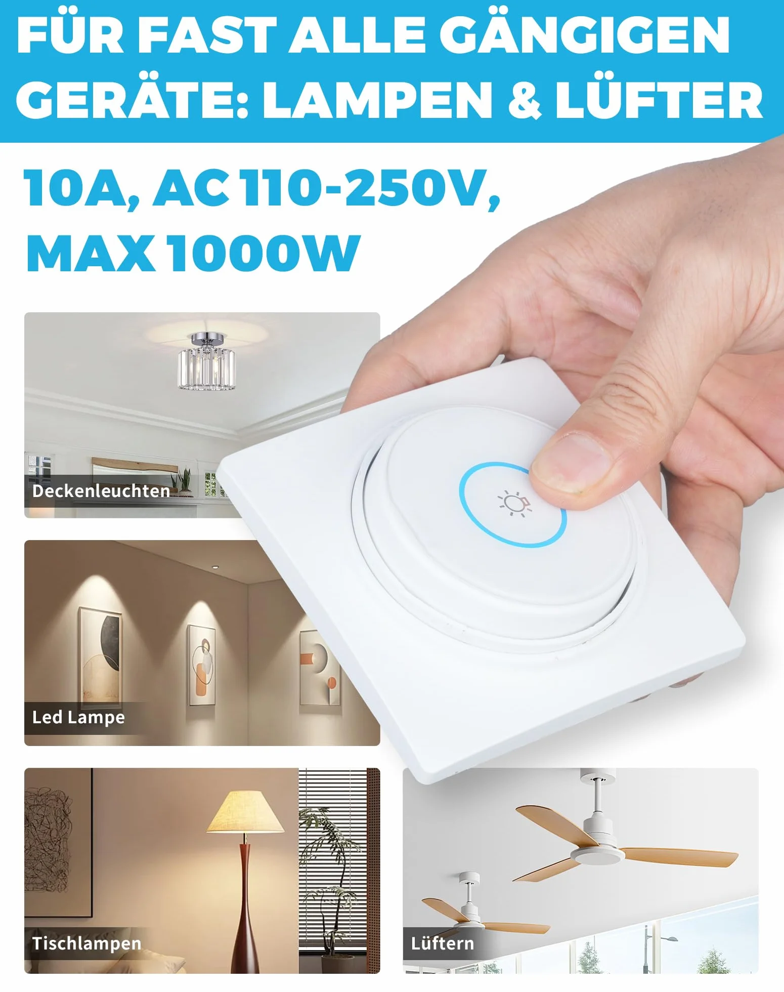 Interrupteur Sans Fil Radio 433MHz 200M Extérieur Télécommande 10A 220-240V 1 Interrupteur + 1 Récepteur