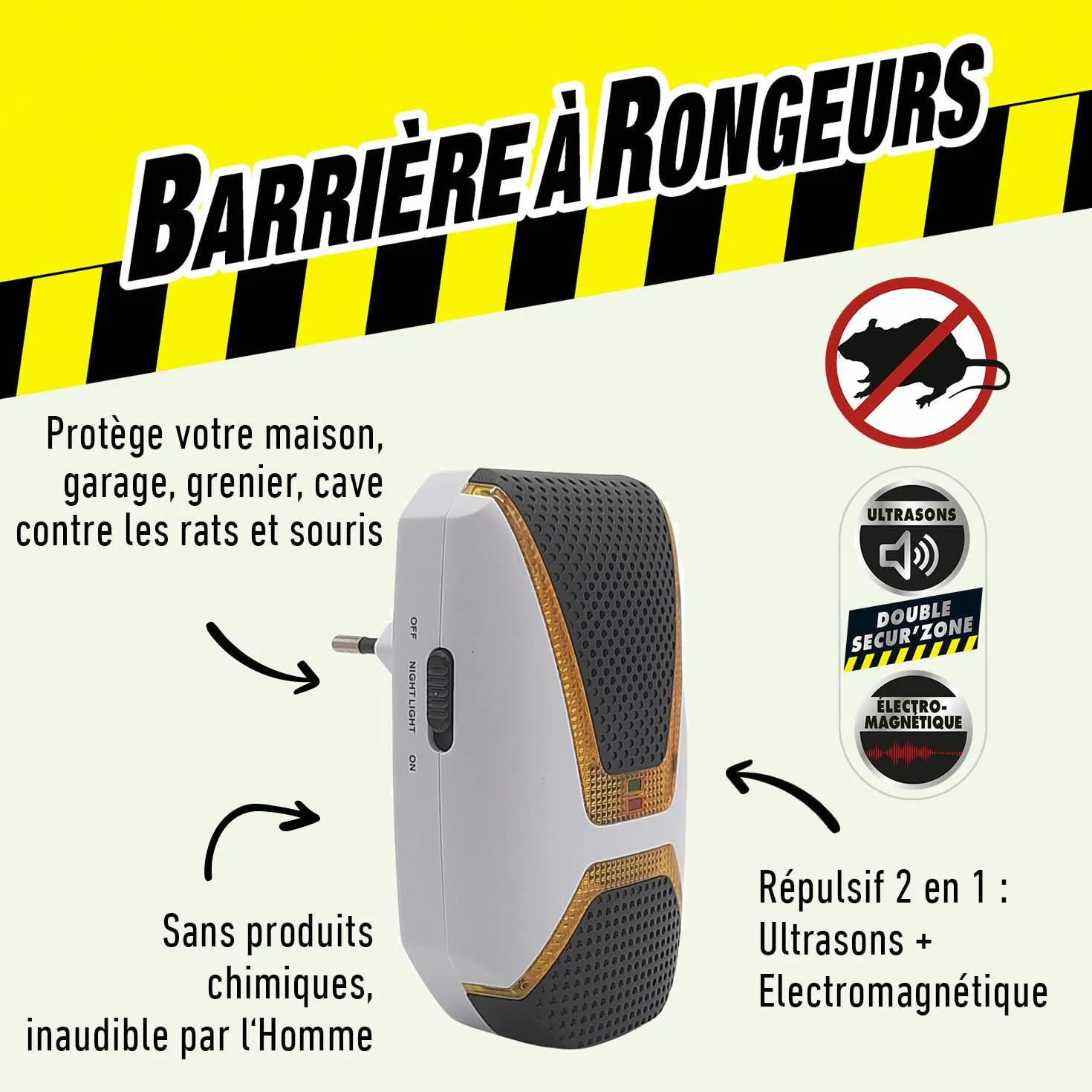 BARRIERE A RONGEURS Répulsif ultrasons & électromagnétique Rats et Souris - Blister de 1 Appareil, Nicht Zutreffend