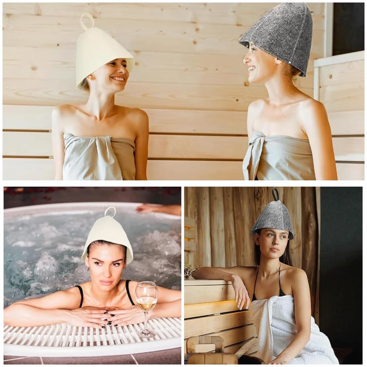 Chapeau de Sauna en Feutre Anti-chaleur Respirant pour Homme Femme, Gris et Blanc