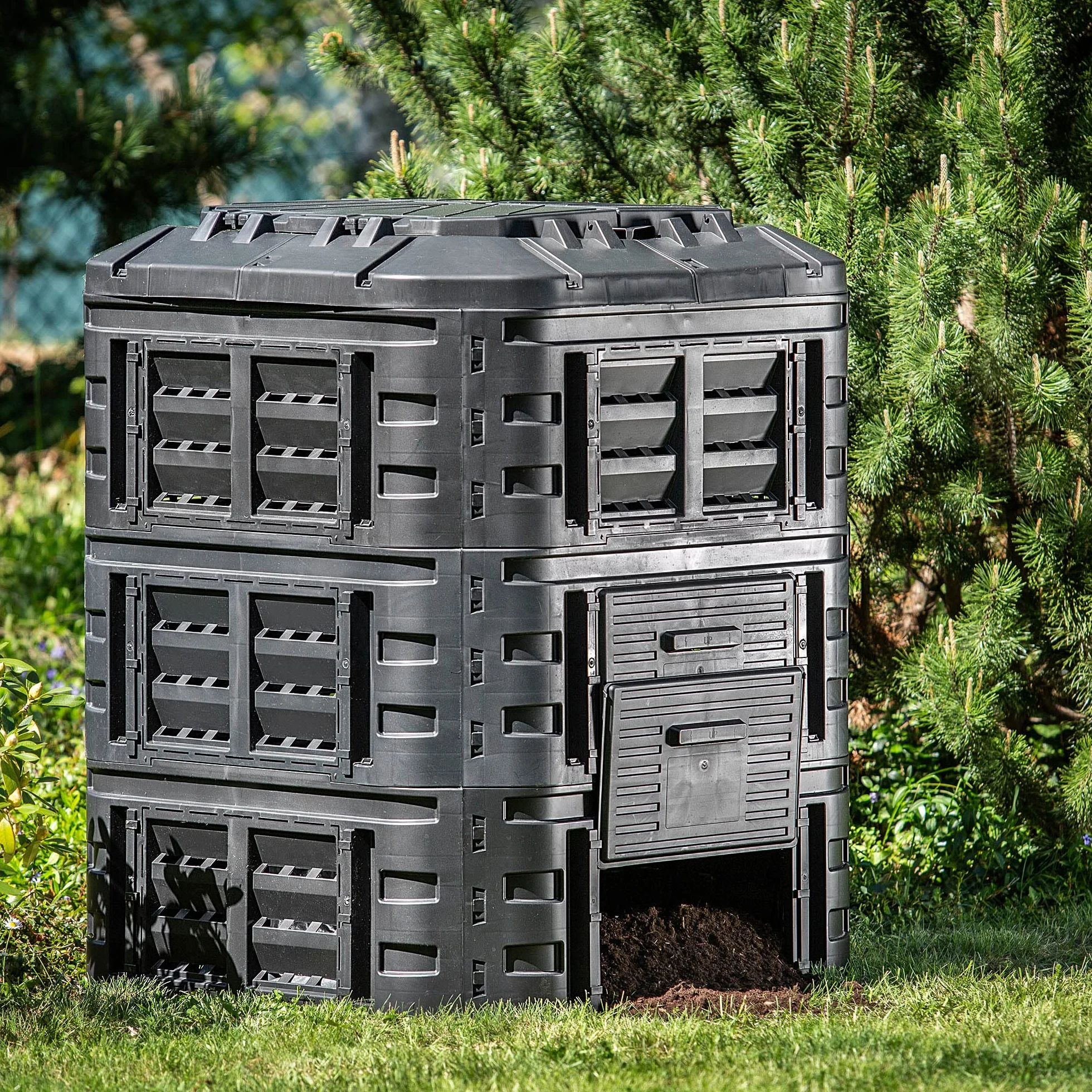 KADAX Composteur de Jardin 860L, Grand Bac à Compost pour Une Gestion Écologique et Efficace des Déchets Organiques en Espace Extérieur (Noir)