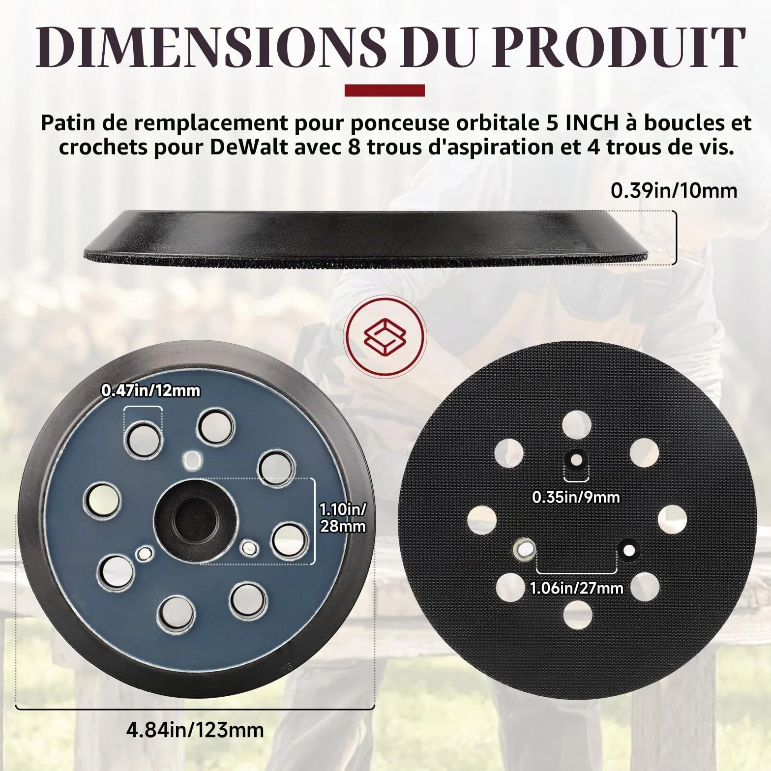 Makita Plateau de Ponçage 125mm 8 Trous Remplacement BO5021 BO5031 BO5041 BO5010 M9204
