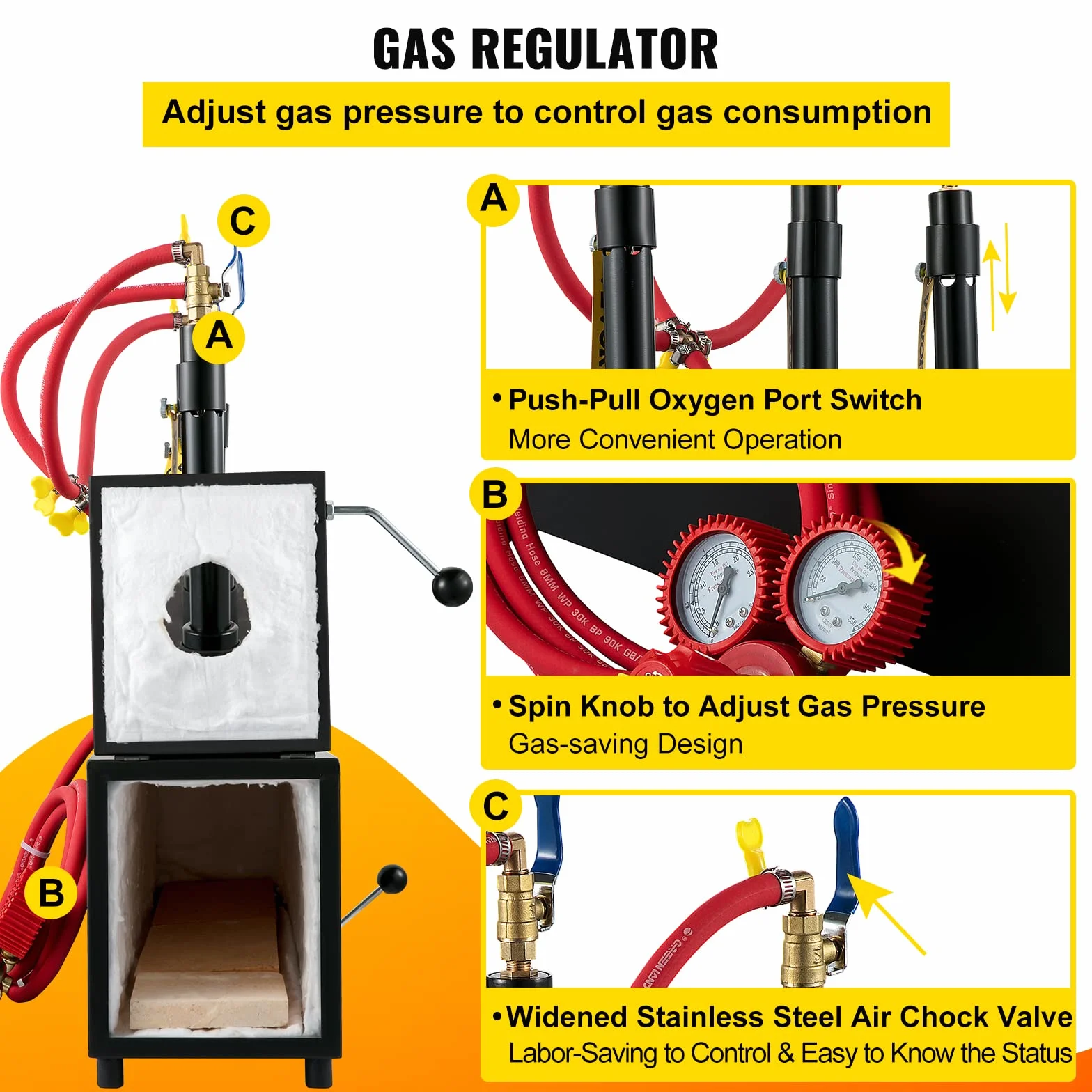 VEVOR Forge à Gaz Propane 15 L Four Fusion Portable 3 Brûleurs 230 kW·h Noir