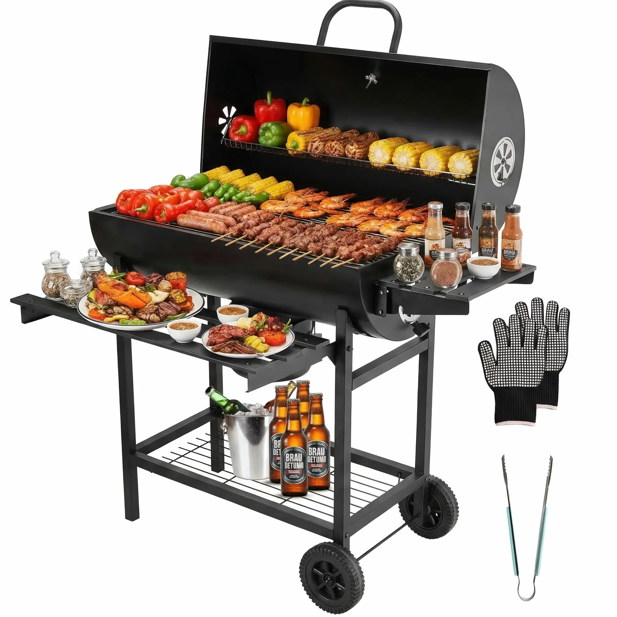 DEWINNER Barbecue au Charbon, Grille XXL, Gants & Pince Offerts, Évents Réglables, Tiroir à Cendres, Roulettes, Idéal Jardin/Balcon/Cour (Modèle de Base)