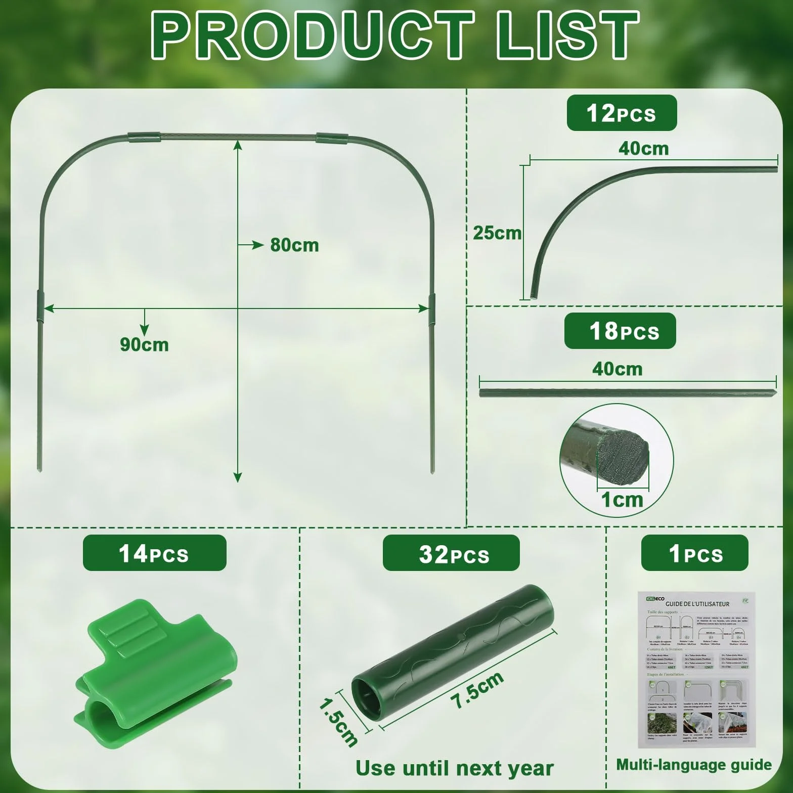EXLECO 6Pcs Cadre de Serre de Jardin avec Clips Arceau de Jardin Kit de Maison de Cerceau de Jardin Cerceau pour Tunnel Jardin 90 * 80cm Arceau pour Serre Tunnel Cerceau pour Tunnel de Croissance