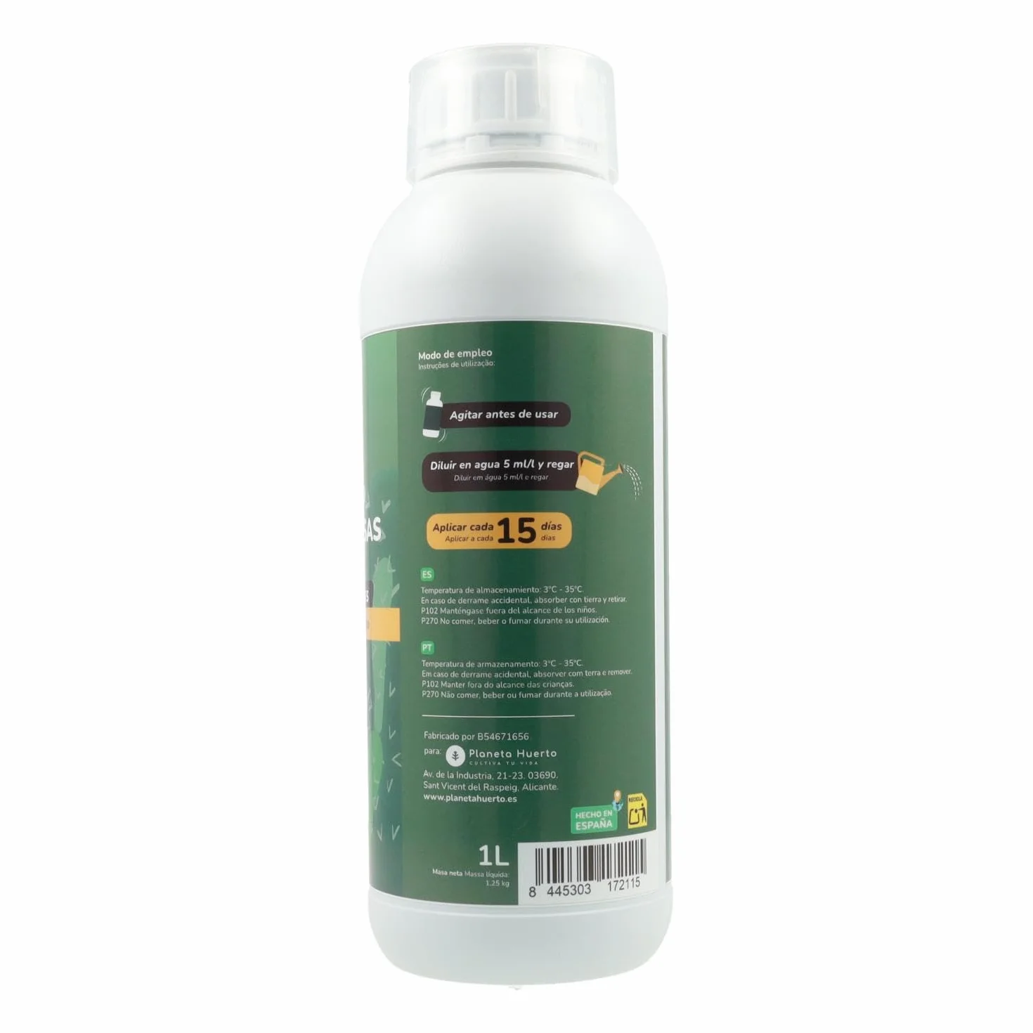 PLANETA HUERTO | Engrais liquide pour cactus et plantes succulentes 1 L – Engrais liquide biologique avec acides aminés et micronutriments, favorise la croissance