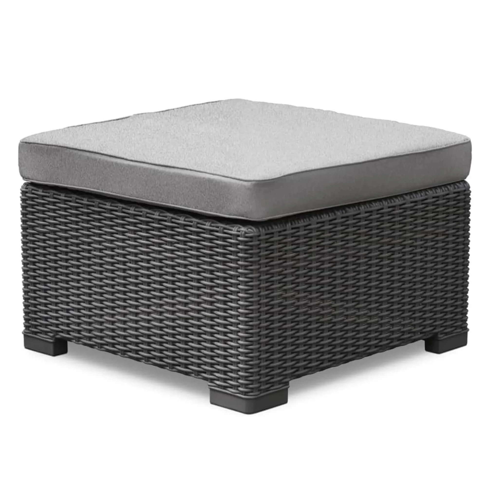 Keter Allibert by California Tabouret Repose-Pieds, Table de Jardin en Plastique, avec Coussin extérieur, Gris, Aspect rotin, 68 x 68 x 35 cm