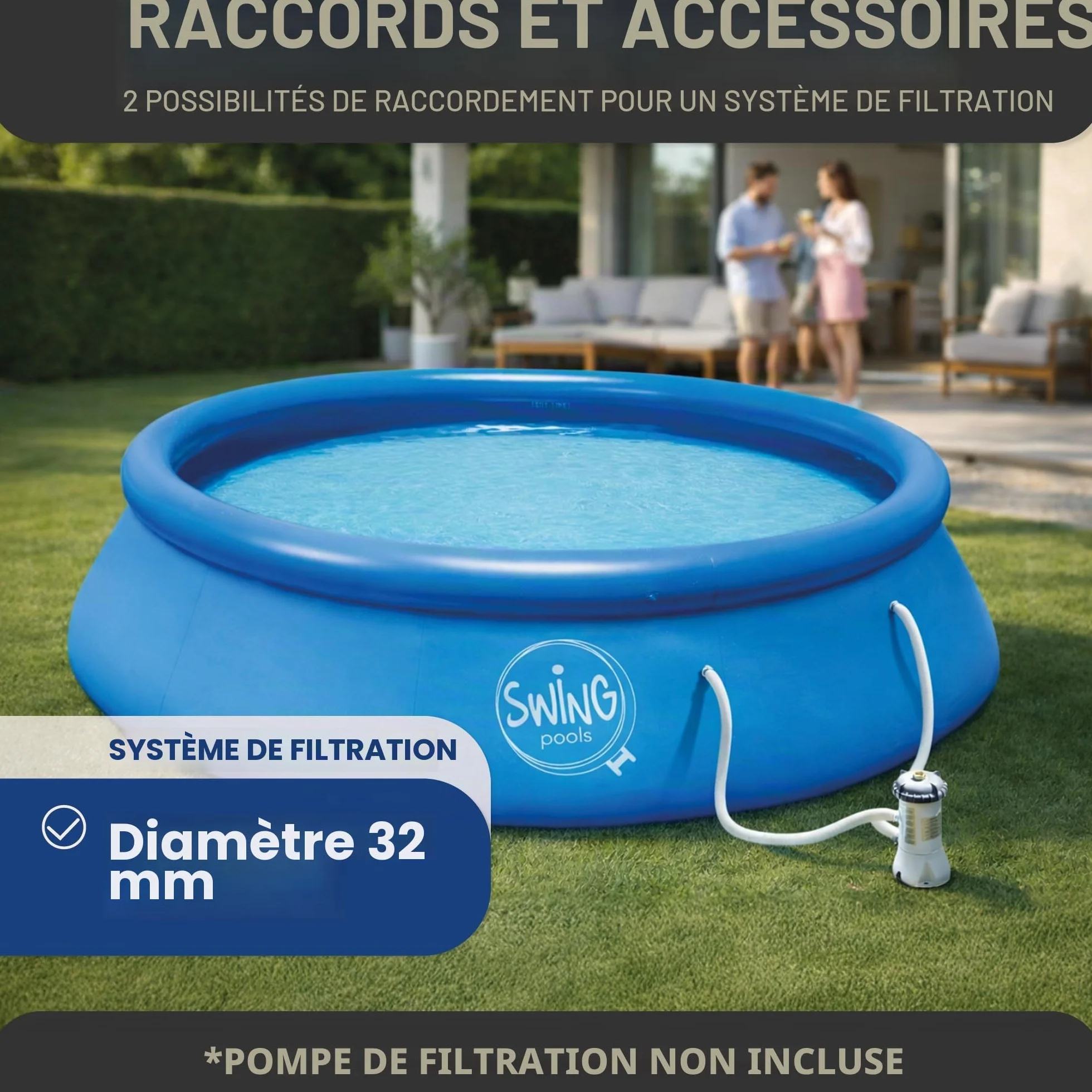 HAF Piscine Swing Quick-Up en gris (Ø 366 x 91 cm) - Environ 6 700 litres - Piscine autoportante (ronde) - Piscine gonflable de jardin pour enfants et adultes - Aucun outil nécessaire