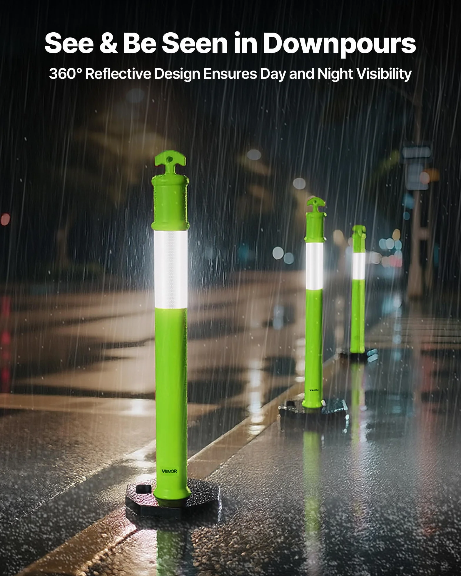 VEVOR Poteau de Signalisation 114 cm, Balise de Délimitation avec Base Lestée et Bandes Réfléchissantes, Vert
