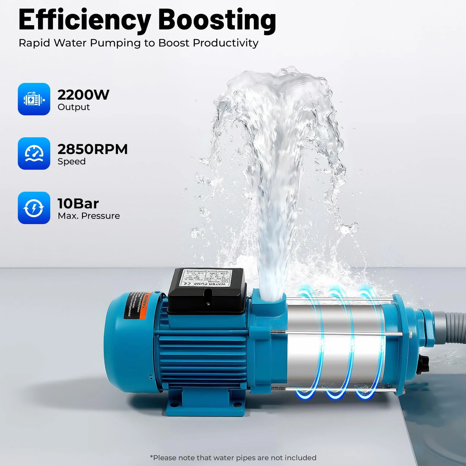 Pompe de surface 2200W 10 bar 4000 L/h 1" acier inoxydable haute pression pour puits irrigation maison