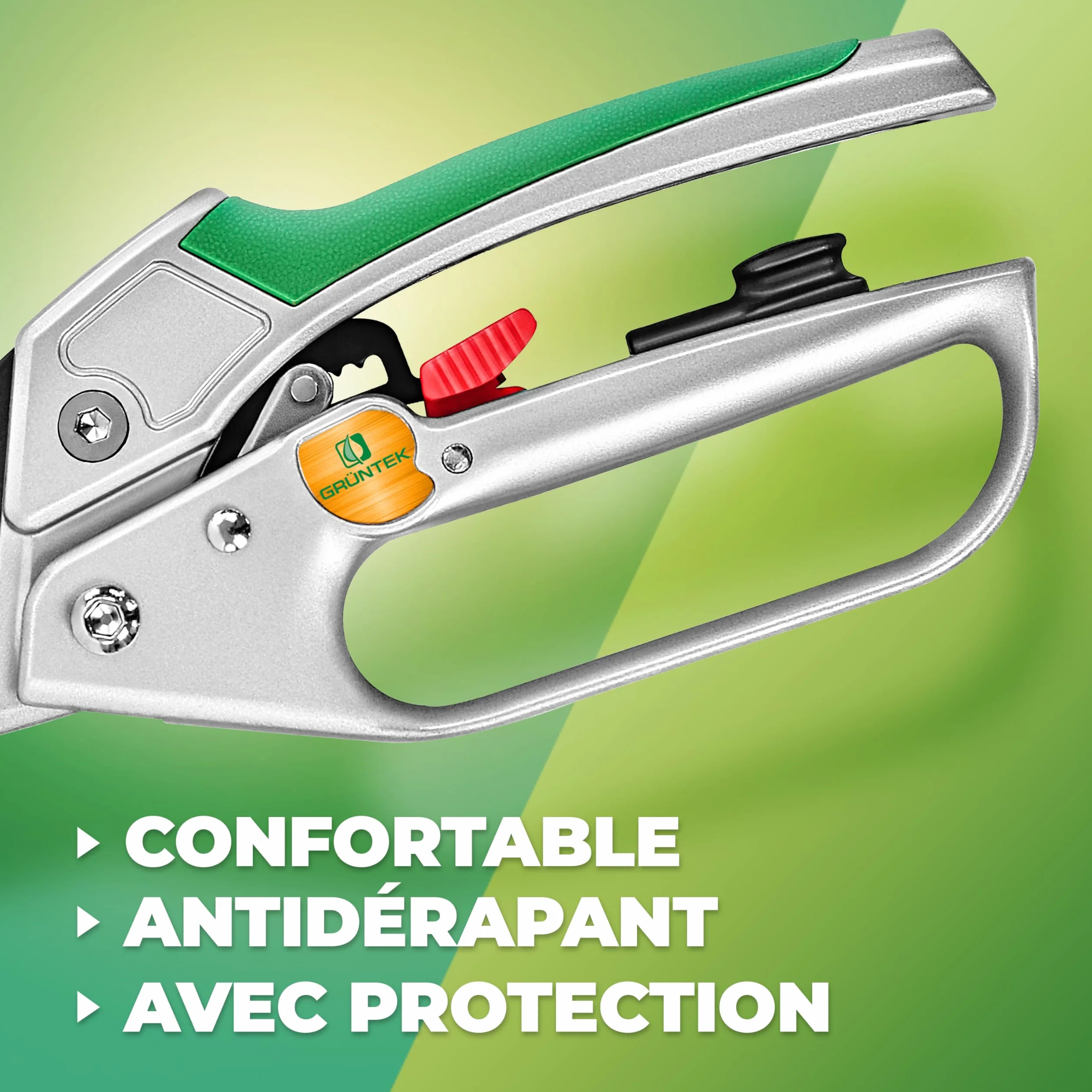 GRÜNTEK Sécateur de Jardin Professionnel à Cliquet Automatique et Enclume CONDOR 20cm. Coupe Branches Ø20 mm.