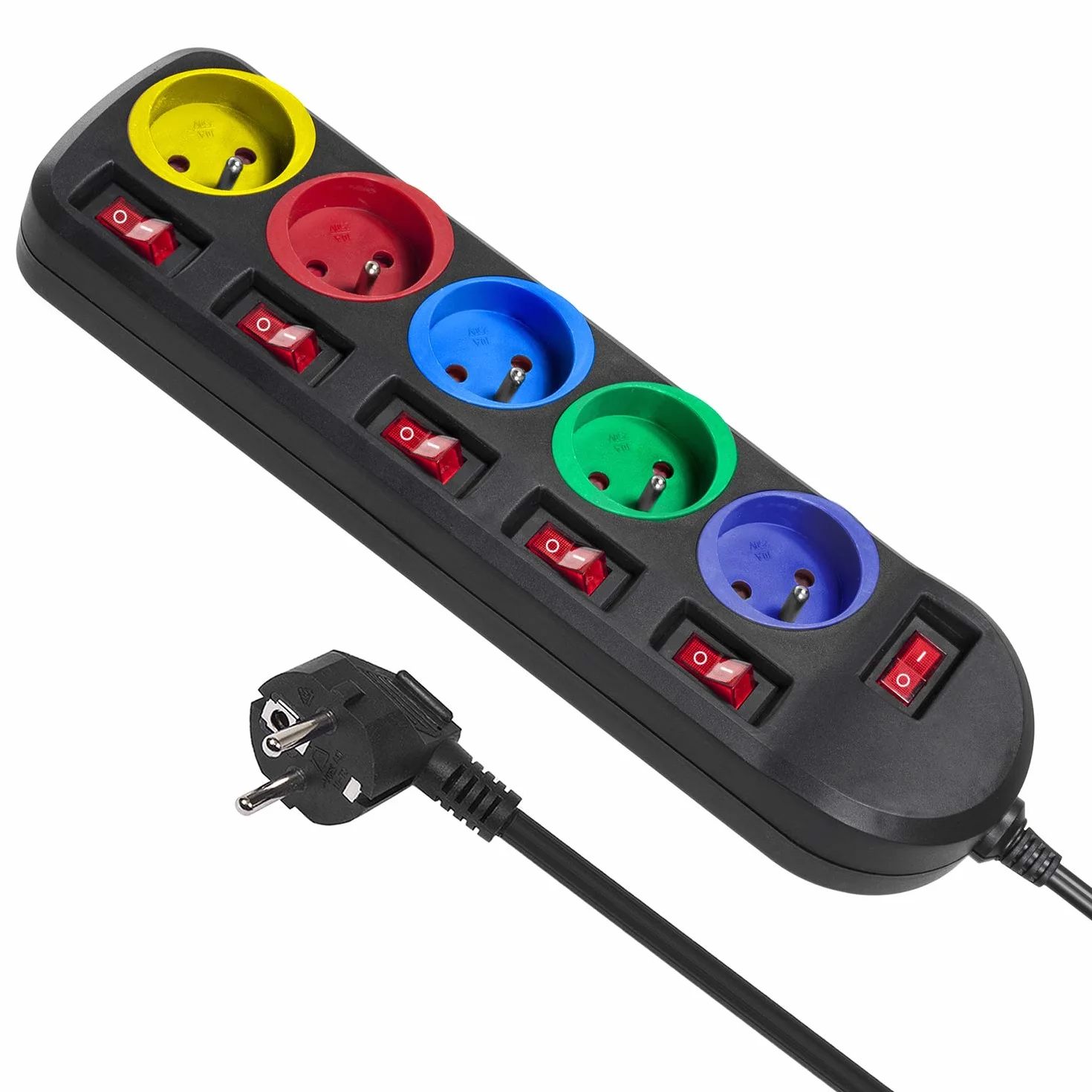 Maclean MCE204M Bloc multiprise 5 Prises avec interrupteurs 250V/10A 1,5m Multicolore