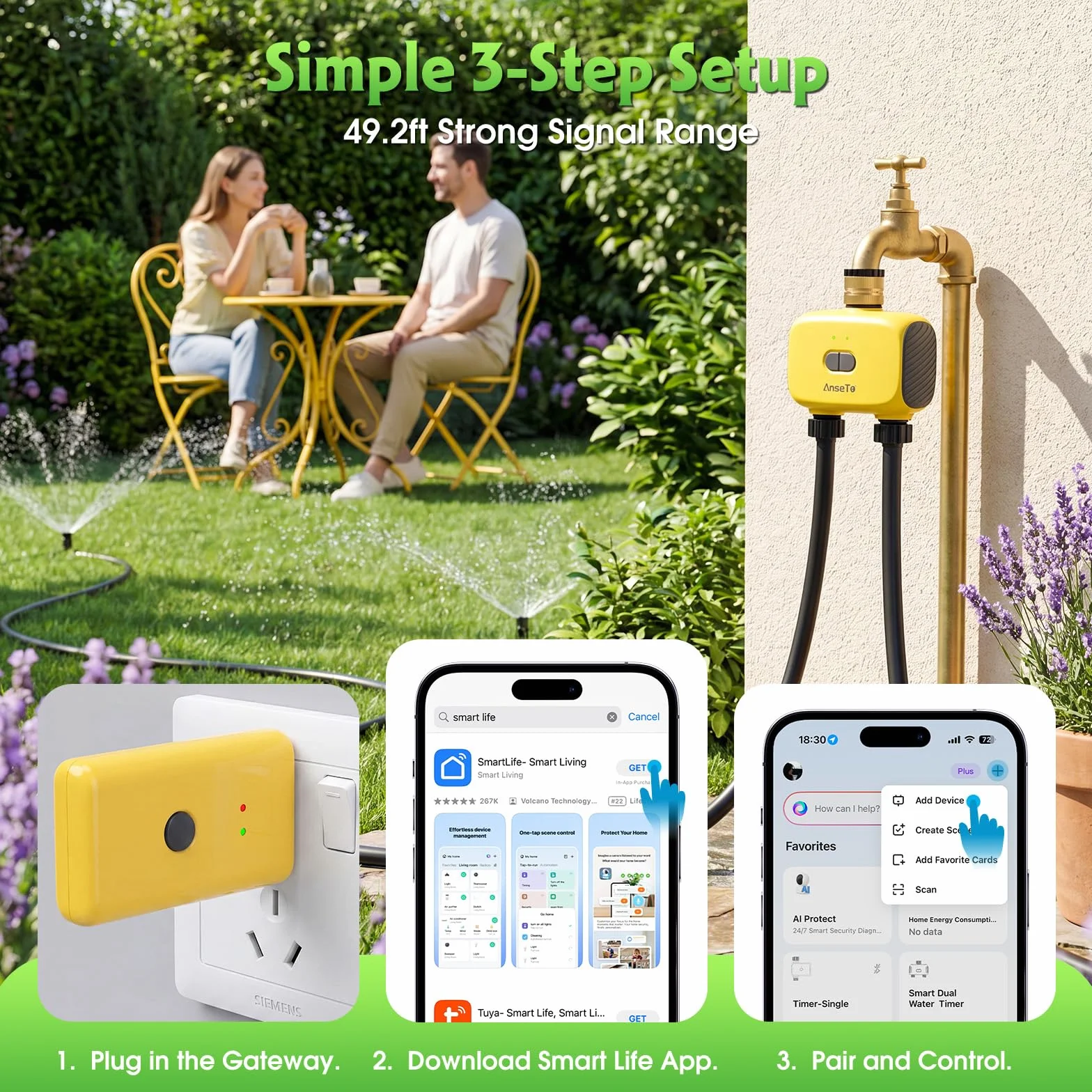 Programmateur Arrosage Automatique WiFi 2 Sorties Jardin Irrigation Intelligent Hub
