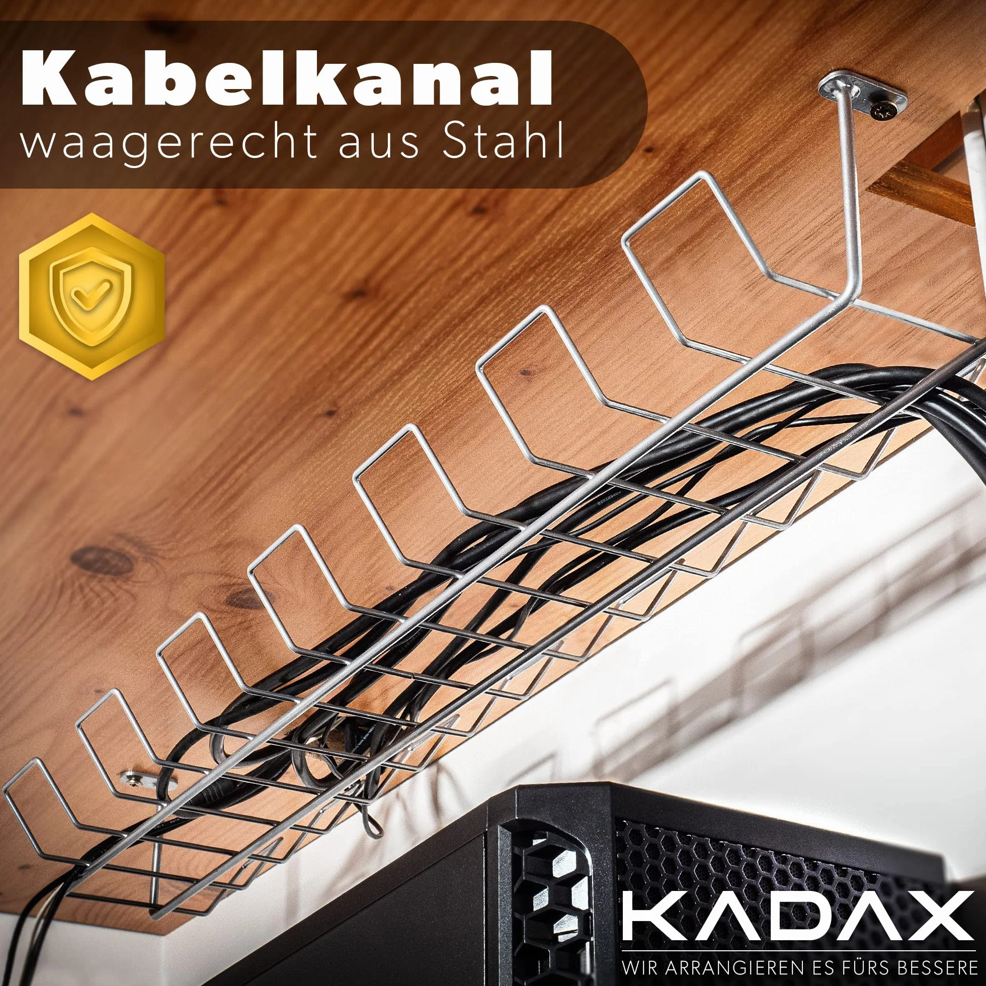 KADAX Plateau de Gestion des Câbles sous le Bureau, Organisateur de Câbles en Acier, Chemin de Câbles pour Ordinateur (Argent)