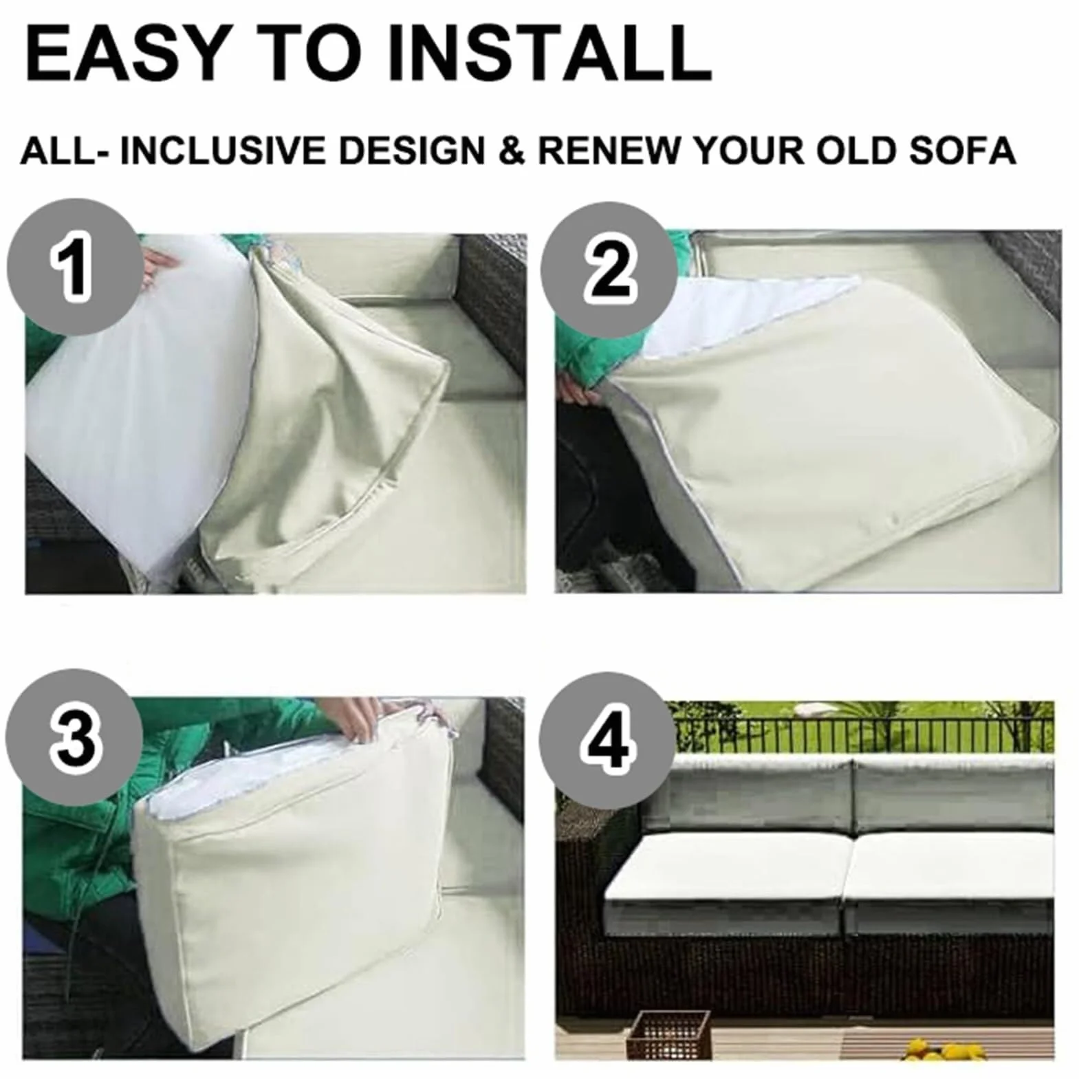 Housse de Coussin de Canapé Imperméable 60x60 65x45 60x55x10cm Extérieur à Fermeture Éclair Gris 4 Pièces