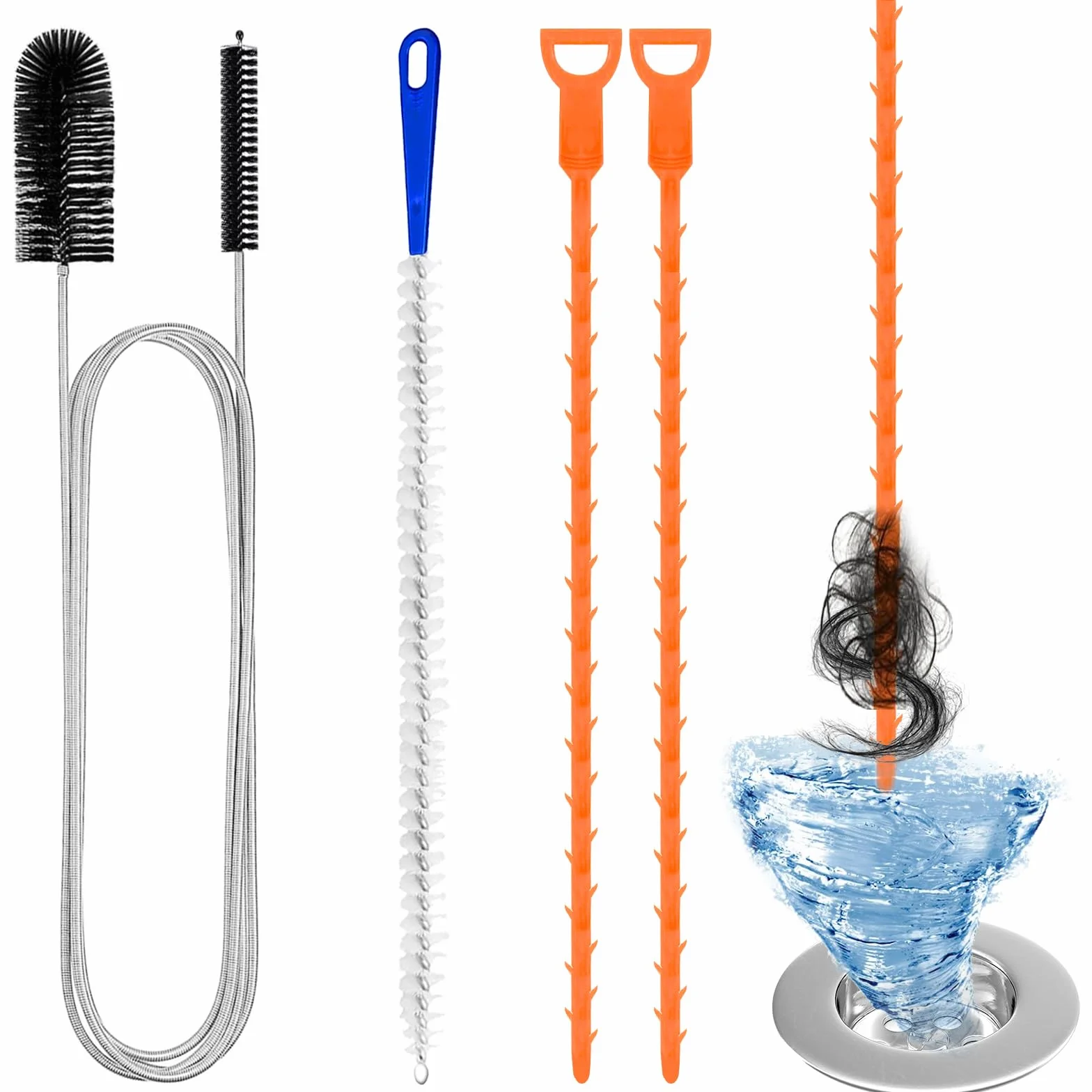 Redamancy Brosse Deboucheur Canalisation 4 Pièces Outil Débouchage Évier Tuyauterie