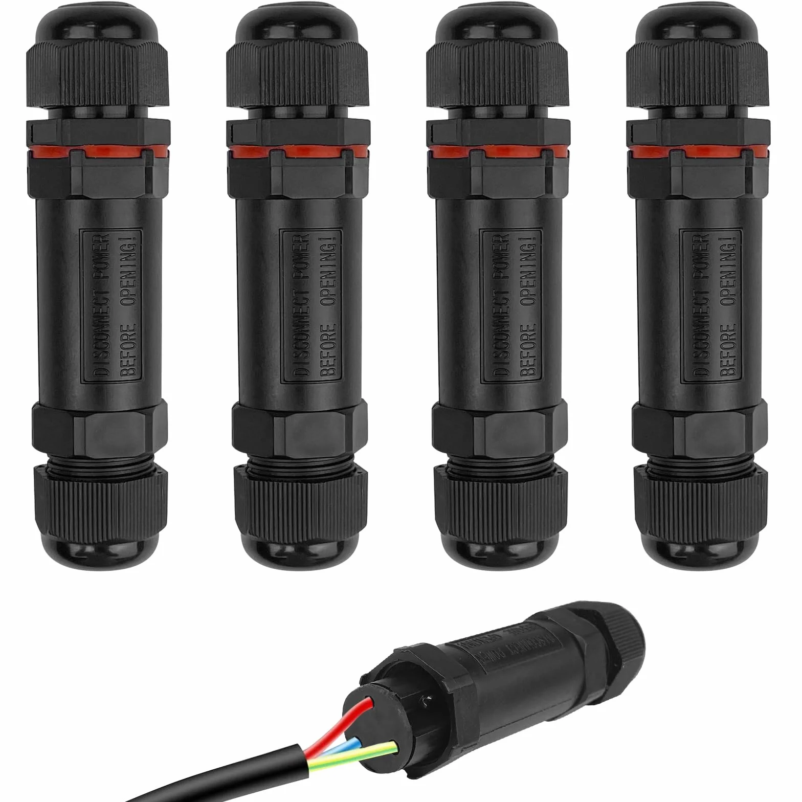 Lot de 4 Connecteurs Étanches 3 Fils IP68, Boîte de Jonction Électrique, Raccord Extérieur pour Câble Souterrain