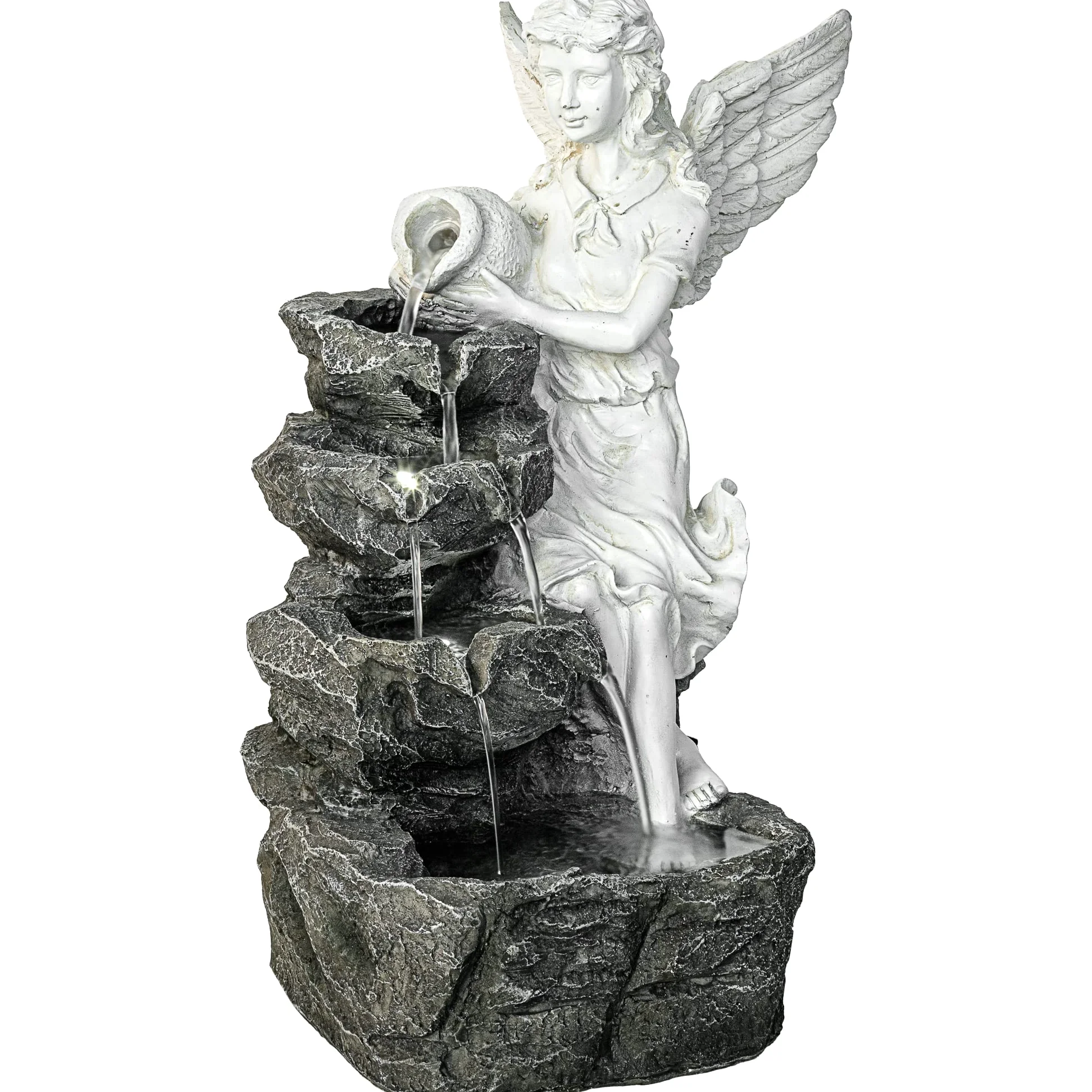 STILISTA Fontaine de Jardin Ange 49 x 35 x 32 cm, avec éclairage LED, Pompe Incluse