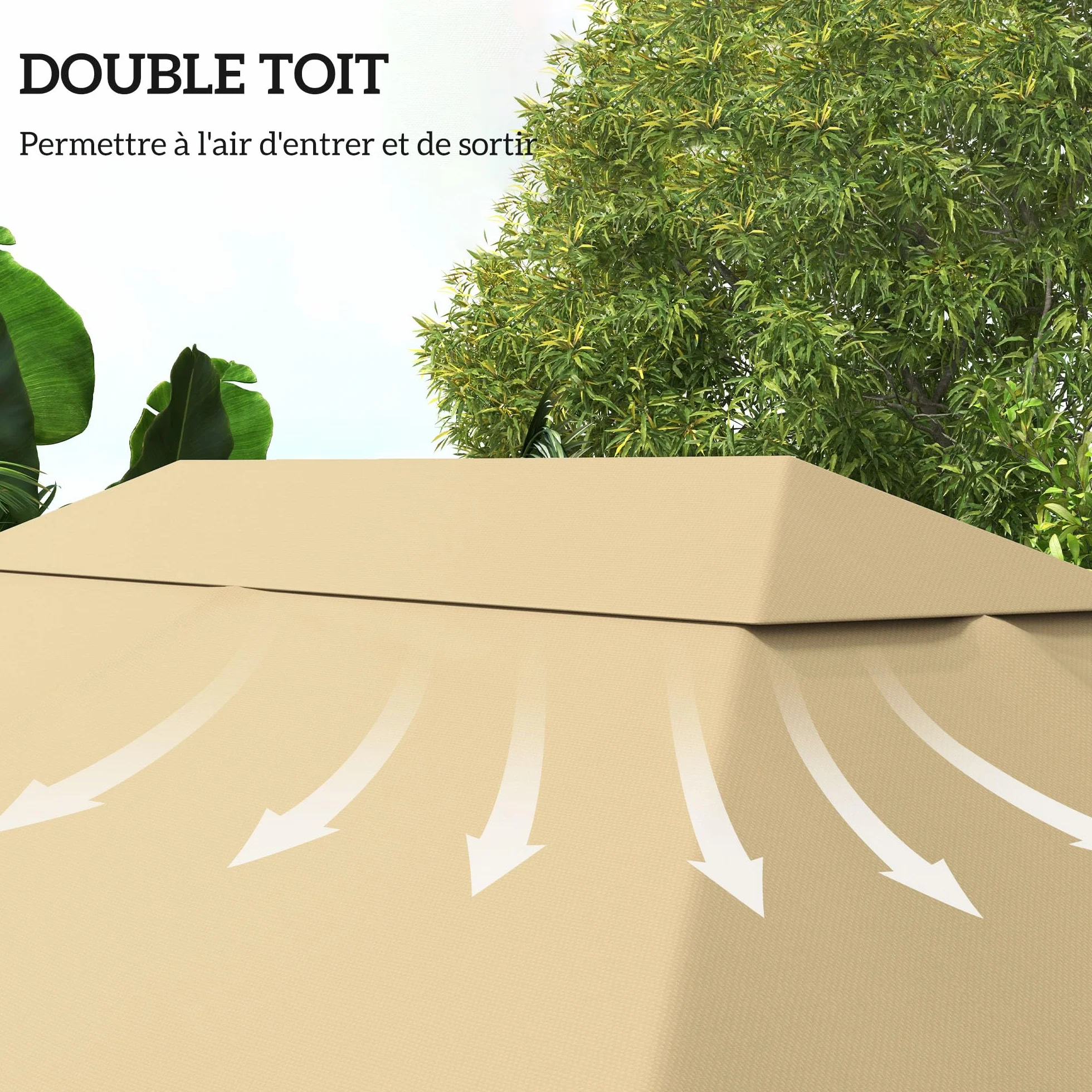 Outsunny Toile de Remplacement pour Tonnelle Gazebo Jardin Polyester Haute densité 180 g/m² Anti-UV 3 x 4 m Kaki
