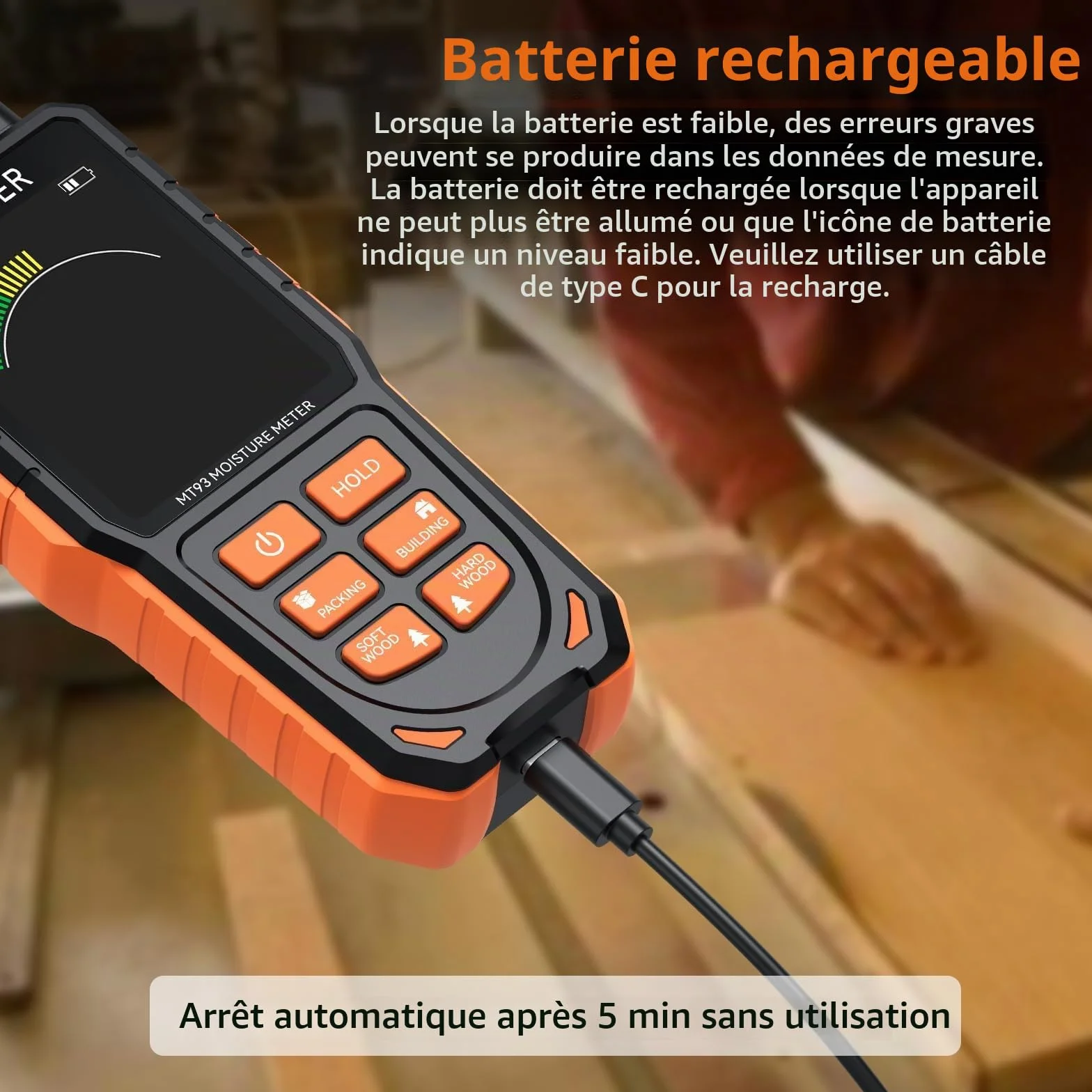 Proster Humidimètre Numérique à Broche Remplaçables Haute Précision 4 Modes Écran LCD Couleur Testeur Humidité Portable Rechargeable