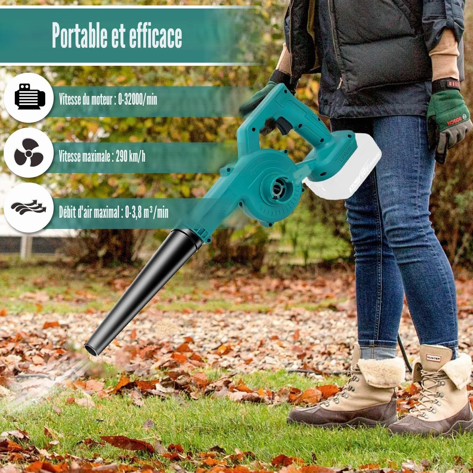 Souffleur à Feuilles sans Fil Professionnel 500 W 3000 mAh 2 Batteries Chargeur 32 000 TR/Min