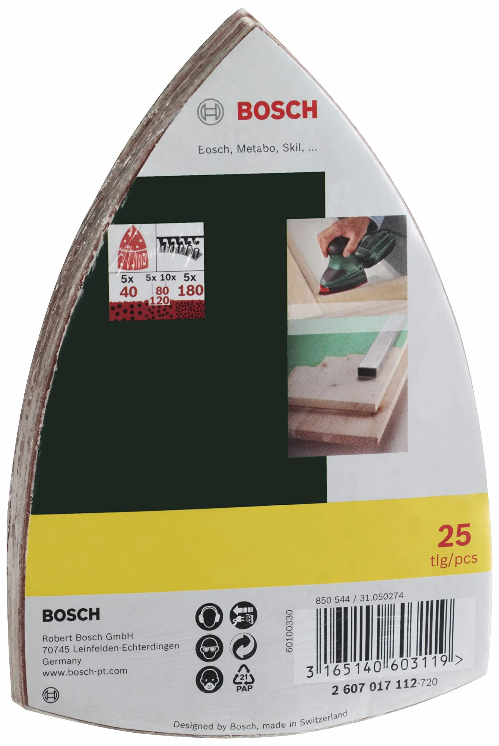 Bosch Professional Disques Abrasifs Mixtes Papier Grain 40/80/120/180 102 x 62 mm 11 Trous Accessoires Ponceuses Multi