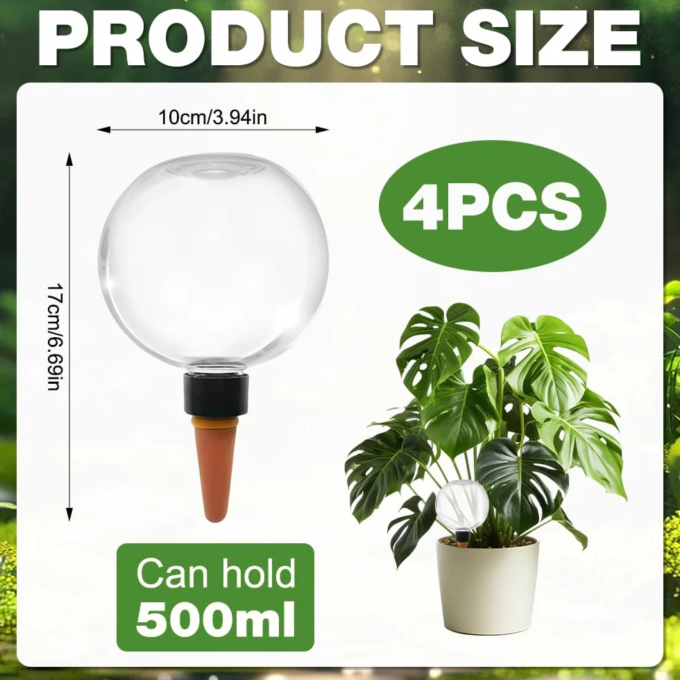 4 Pièces Globes D'arrosage des Plantes, 500ml Transparent Distributeur Eau Plante, Arrosage Plante Interieur pour Plantes D'intérieur, de Balcon et de Jardin