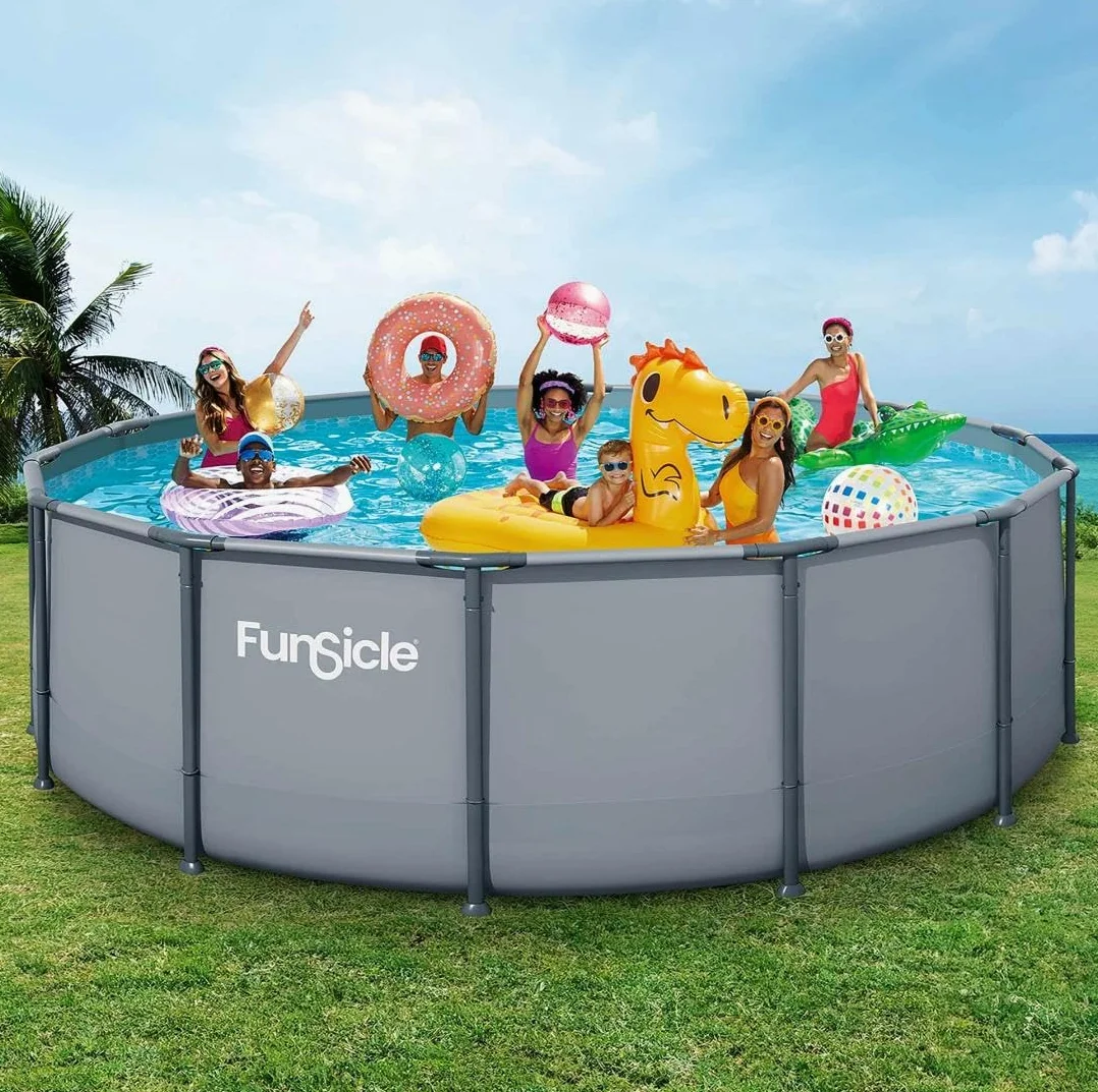 FUNSICLE Piscine Tubulaire Ronde Gris uni Ø4,57m x h1,22m