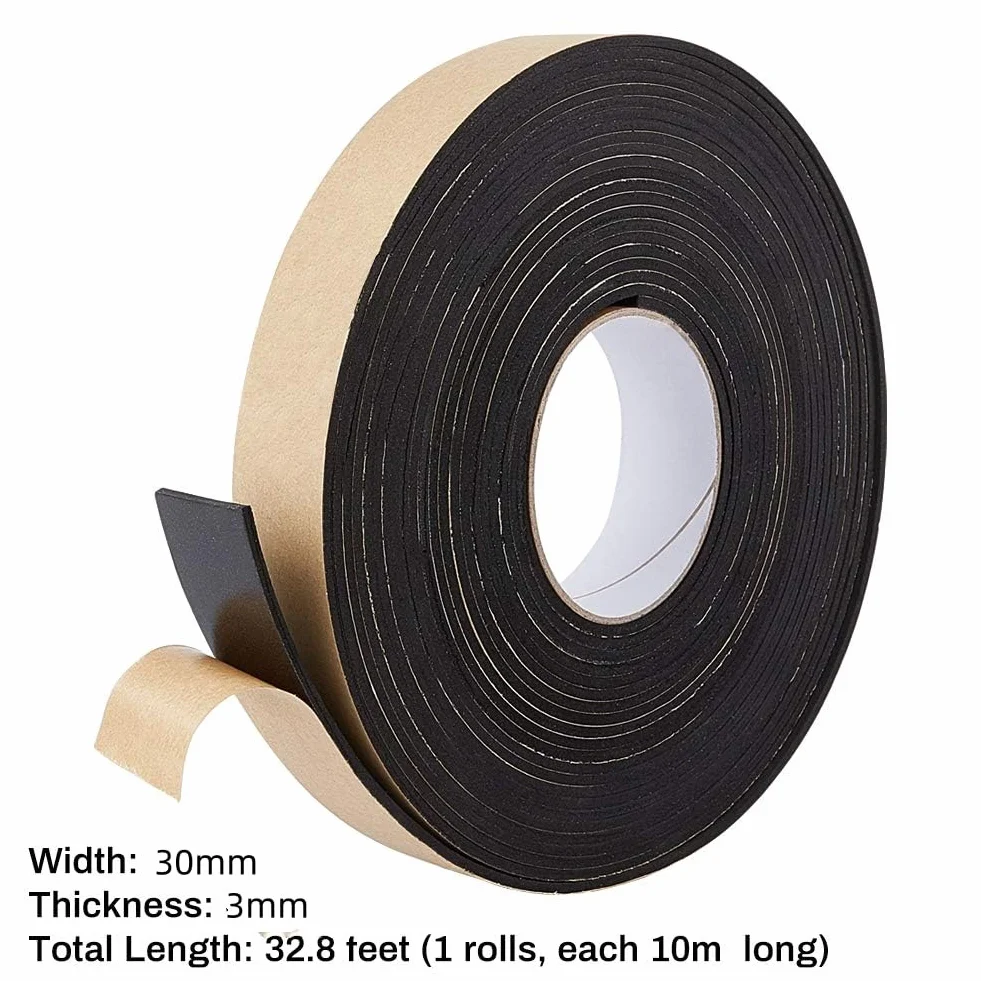 BENECREAT 10m Bande de mousse auto-adhésive 30x3mm Ruban d'étanchéité anti-intempéries noir
