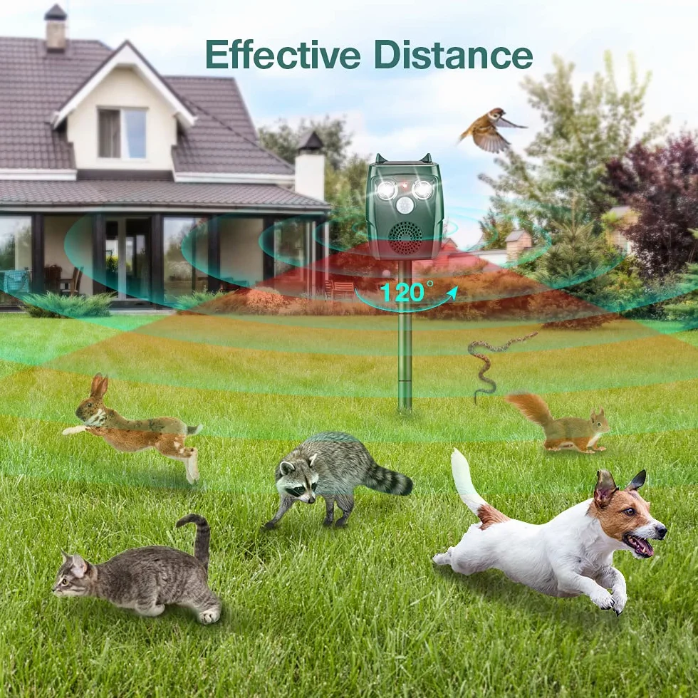 Répulsif Chat Exterieur, Répulsif Chat Ultrason Solaire, Ultrason Anti Chats, Charge de Solaire USB, Répulsif Animaux pour Jardin Chats, Oiseaux, Renard, Souris et Rat, Pigeon, Lapin
