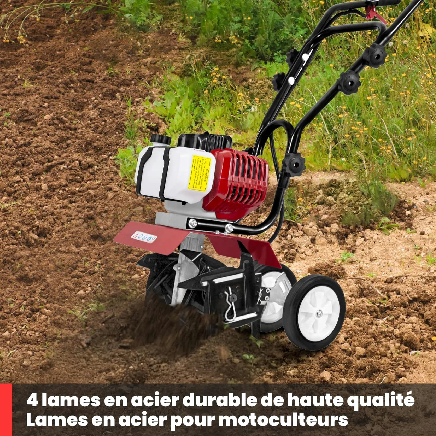 BU-KO 52CC Moteur de motoculteur à Essence de Jardin 3HP 2 Temps cultivateur de Sol à Gazon Rotovator Moteur léger Compact Puissant poignées sûres 1 Ans de Garantie