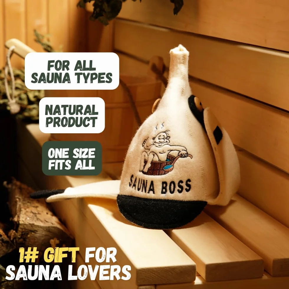 Chapeau de Sauna 'Sauna Boss Bucket' Blanc - 100% Chapeau en Feutre de Laine Biologique