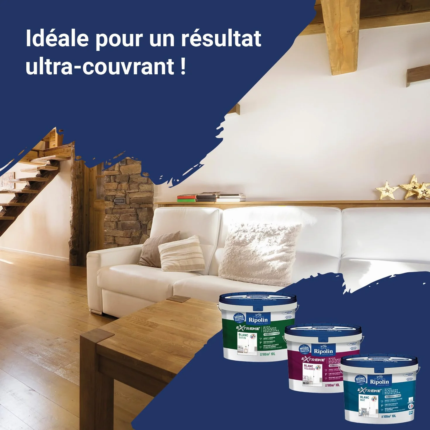RIPOLIN Peinture Intérieure Multi-Supports Satin 0,5L Blanc Ultra-Couvrante Lessivable