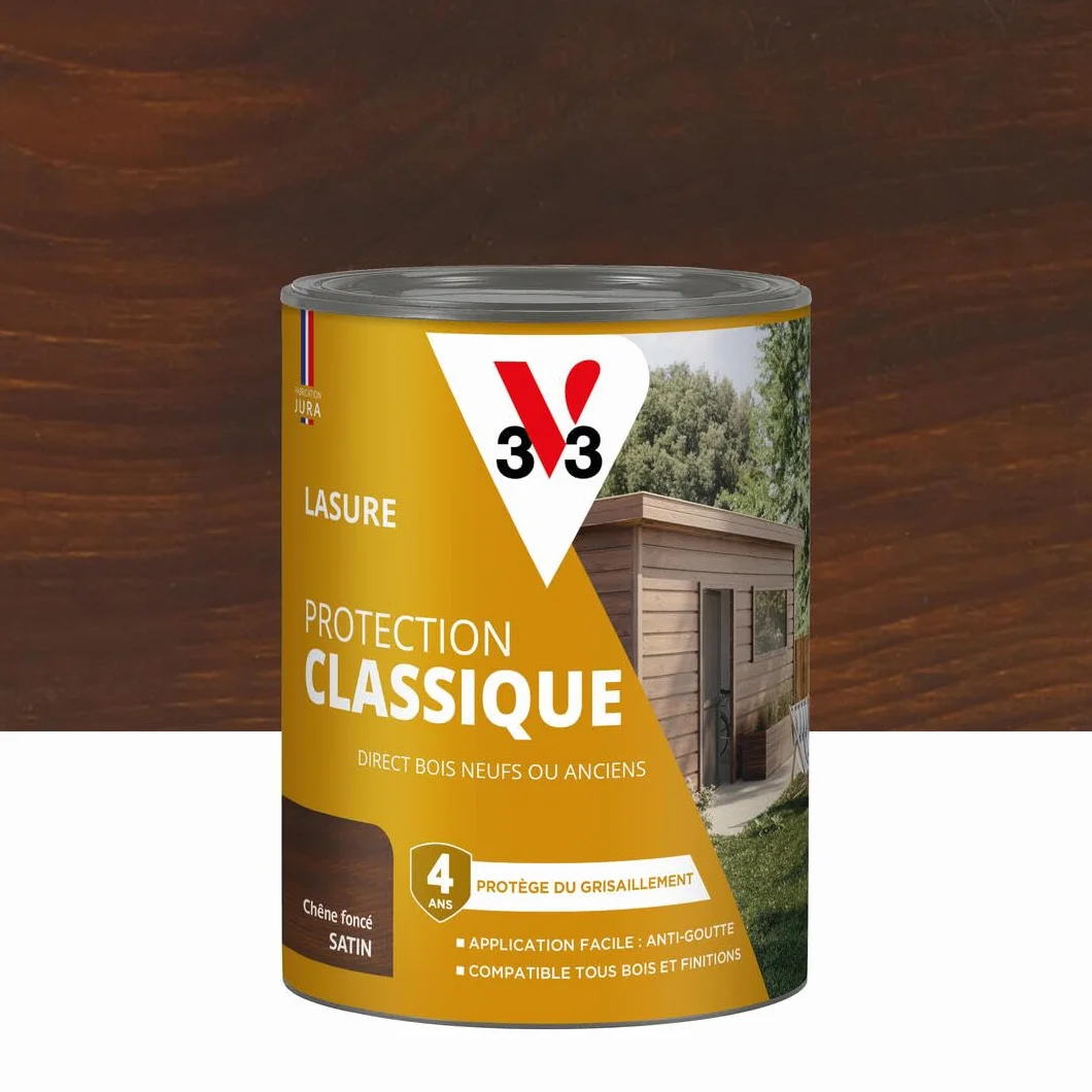 V33 Lasure Bois extérieur Chêne foncé 0,75L Protection Classique 4 ans