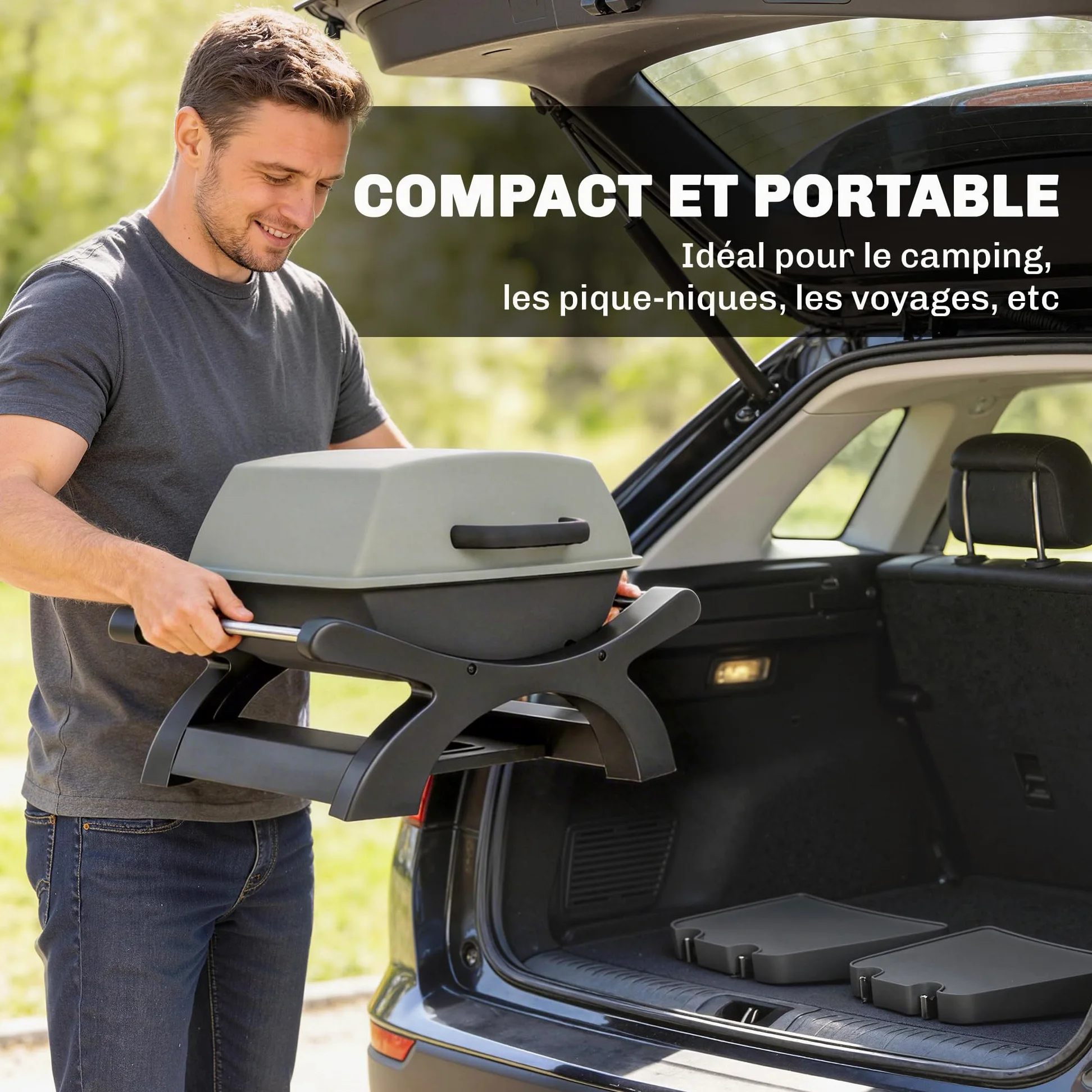 Outsunny Barbecue électrique extérieur 2300W portable avec grilles émaillées, barbecue de table, étagères latérales amovibles, crochets, bac de récupération, pour terrasse, balcon, petit espace, noir