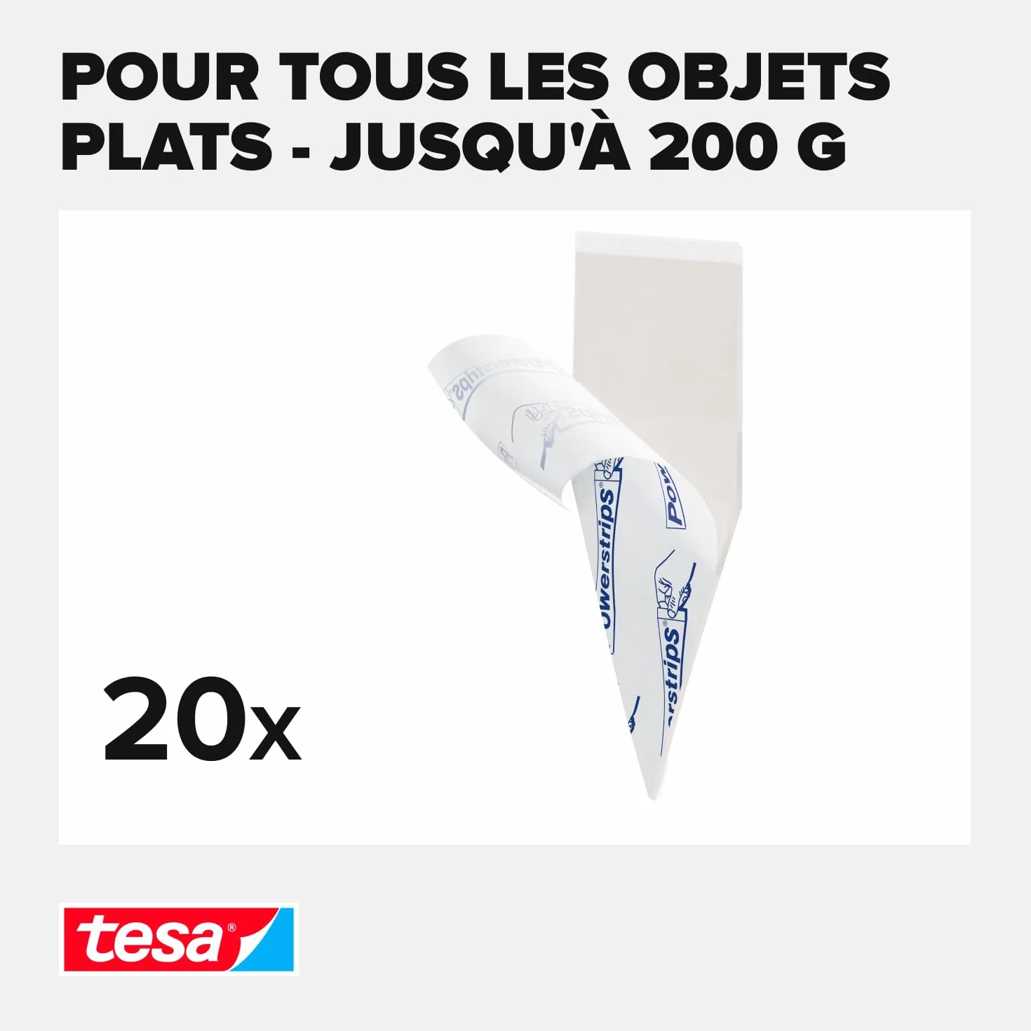 Tesa Powerstrips POSTER Bandes adhésives Double-Face Auto-adhésif Réutilisable 200 g 20 Pièces