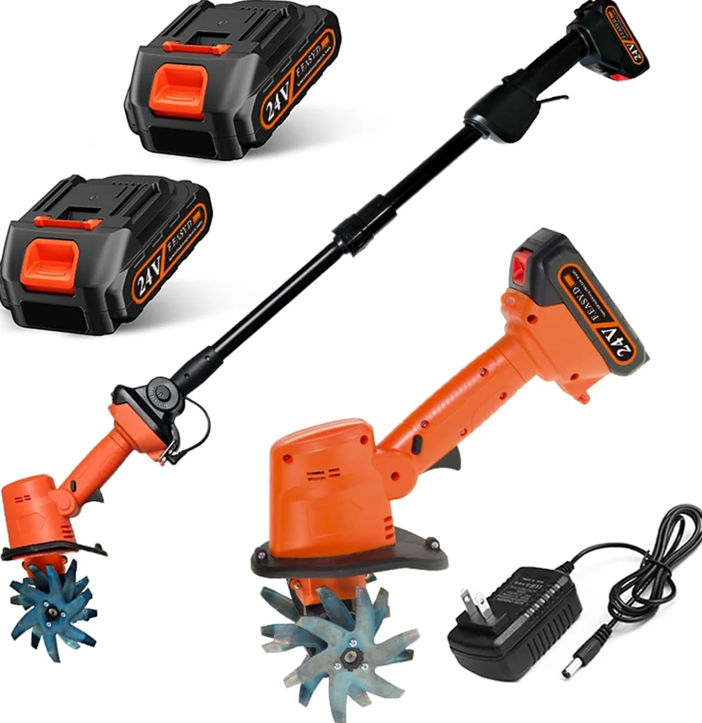 Motobineuse Électrique sans Fil 21V,Portable Motoculteur,235 RPM,Manche Amovible,Largeur/Profondeur de Travail 10/10 cm,avec Batterie et Charge,pour Le Jardin,Le Champ de légumes,la Serre,Le verger(2