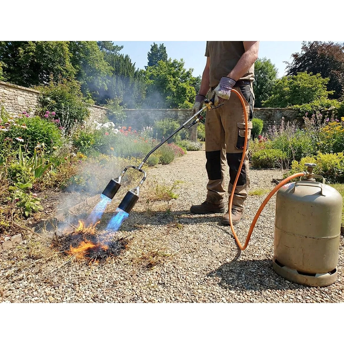 INTEC - Désherbeur thermique à gaz 2 Bruleurs Ø 60 mm Turbo Détendeur gaz 4.0 bar Tuyau 5m INTEC