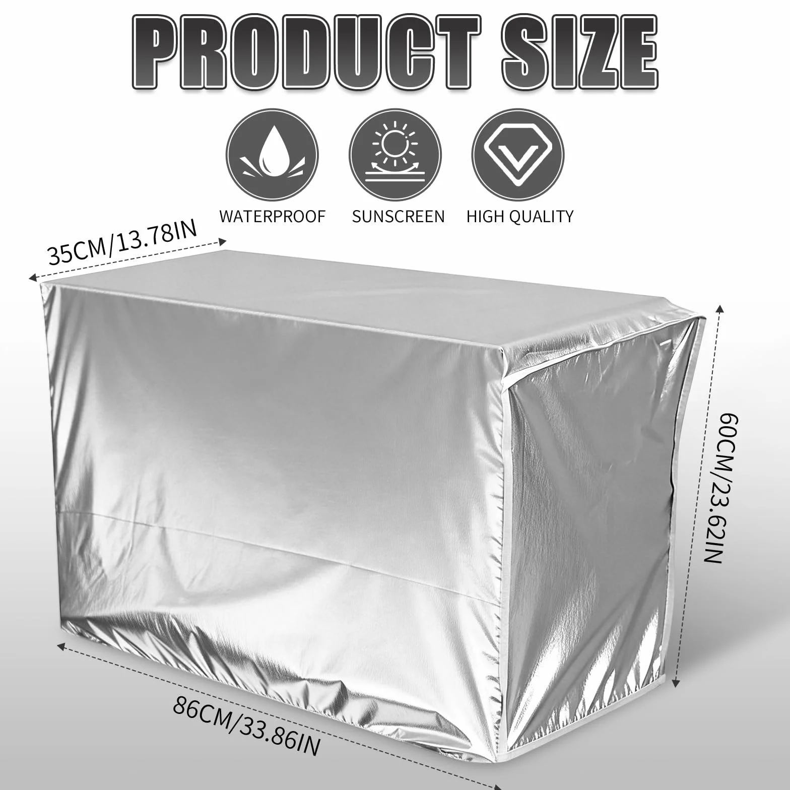 Couvercle de Climatiseur Extérieur, Cache Clim Extérieur, Housse de Protection pour Unité Extérieure de Climatiseur 1.5p, Housse Pompe a Chaleur Piscine 86x35x60cm (Argenté)