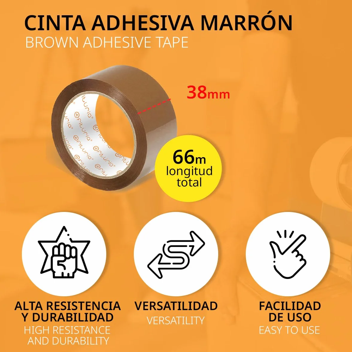 OFITURIA Ruban Adhésif pour Emballage Marron 38mmx66m 1 Rouleau