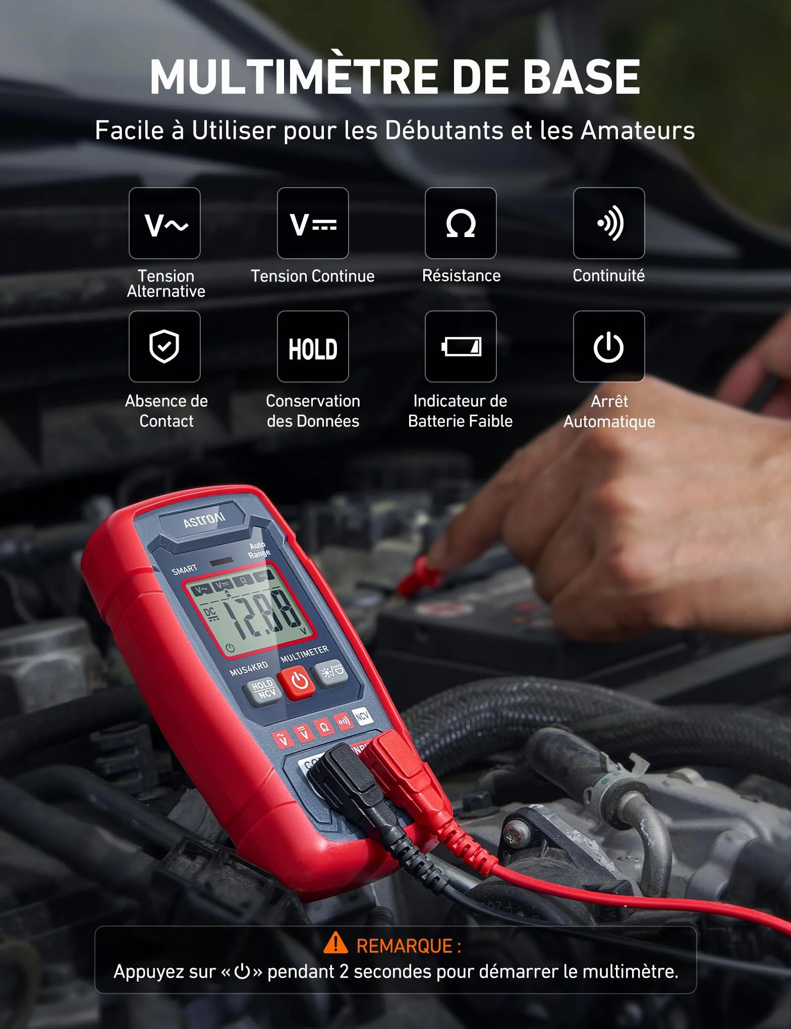 AstroAI Multimètre Numérique Intelligent 4000 Comptes, Voltmètre Précis, Gamme Automatique AC/DC, Tension sans Contact