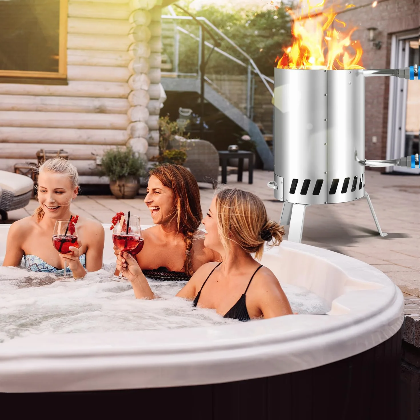 Chauffage de piscine en acier inoxydable Ø 32-38 mm avec feu et spirale chauffante