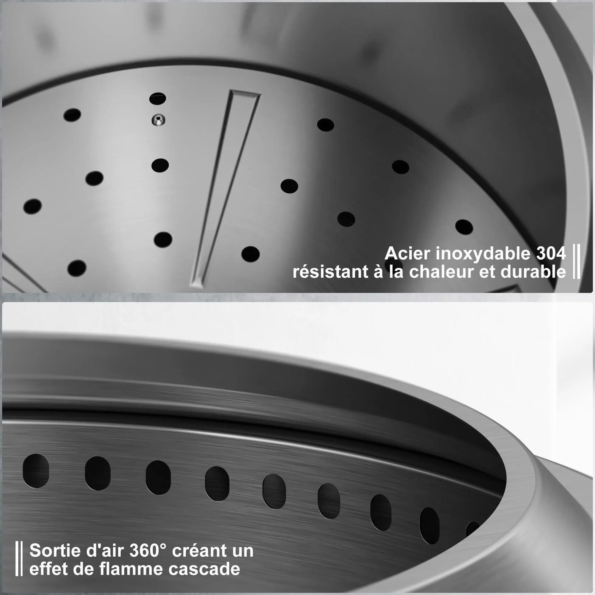 50 cm Brasero Exterieur, Foyer Portable sans Émission de Fumée, pour Camping Terrasse Extérieure, Bac à Cendres Amovible, Acier Inoxydable, Tisonnier de Feu et Sac Étanche