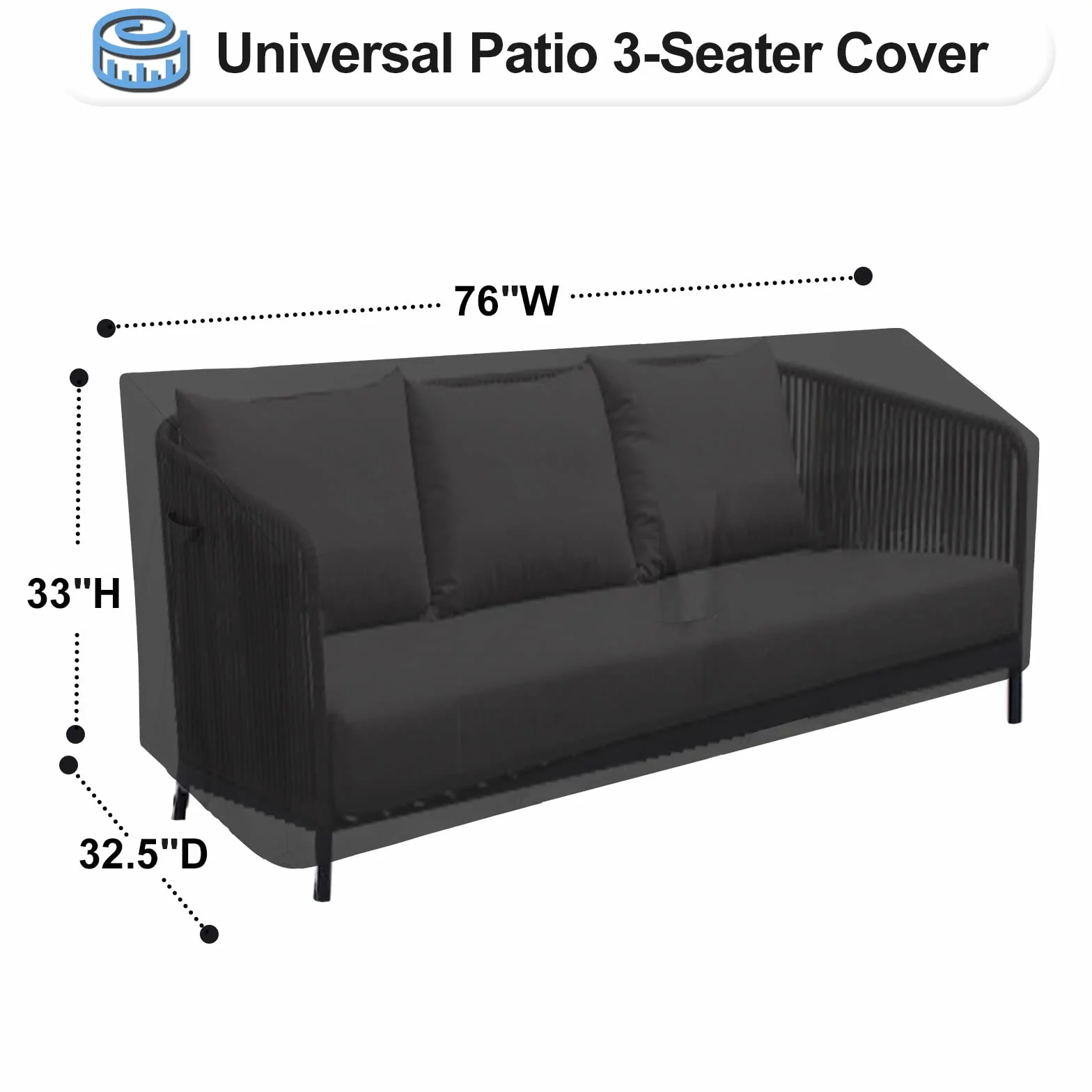OutdoorLines Housse de canapé 3 places imperméable résistante UV 193 x 81 x 83 cm noir