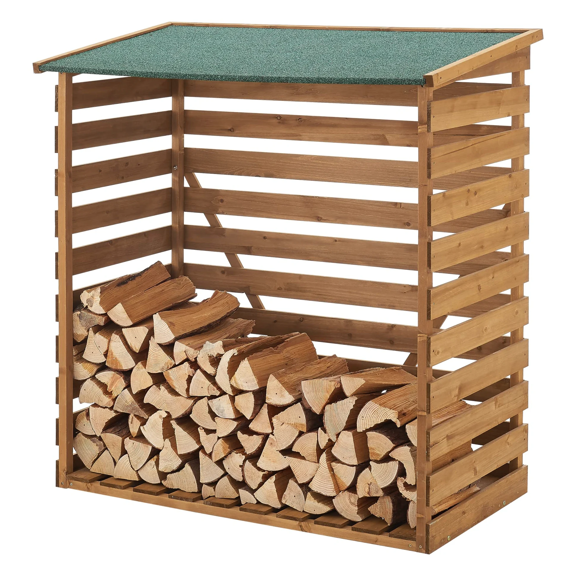 [en.casa] Abri-Bûches Couvert Résistante aux Intempéries Support Bois de Chauffage Range-Bûches pour Stockage Protection Pluie Robuste Extérieur Sapin Toiture Bitumé 123 x 116 x 64 cm Naturel Vert