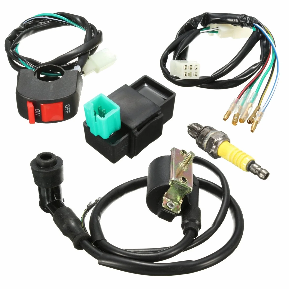 Viviance Câblage Métier À Tisser Kill Interrupteur Bobine CDI Spark Plug Kit Compatible 110cc 125cc 140cc Pit Bike
